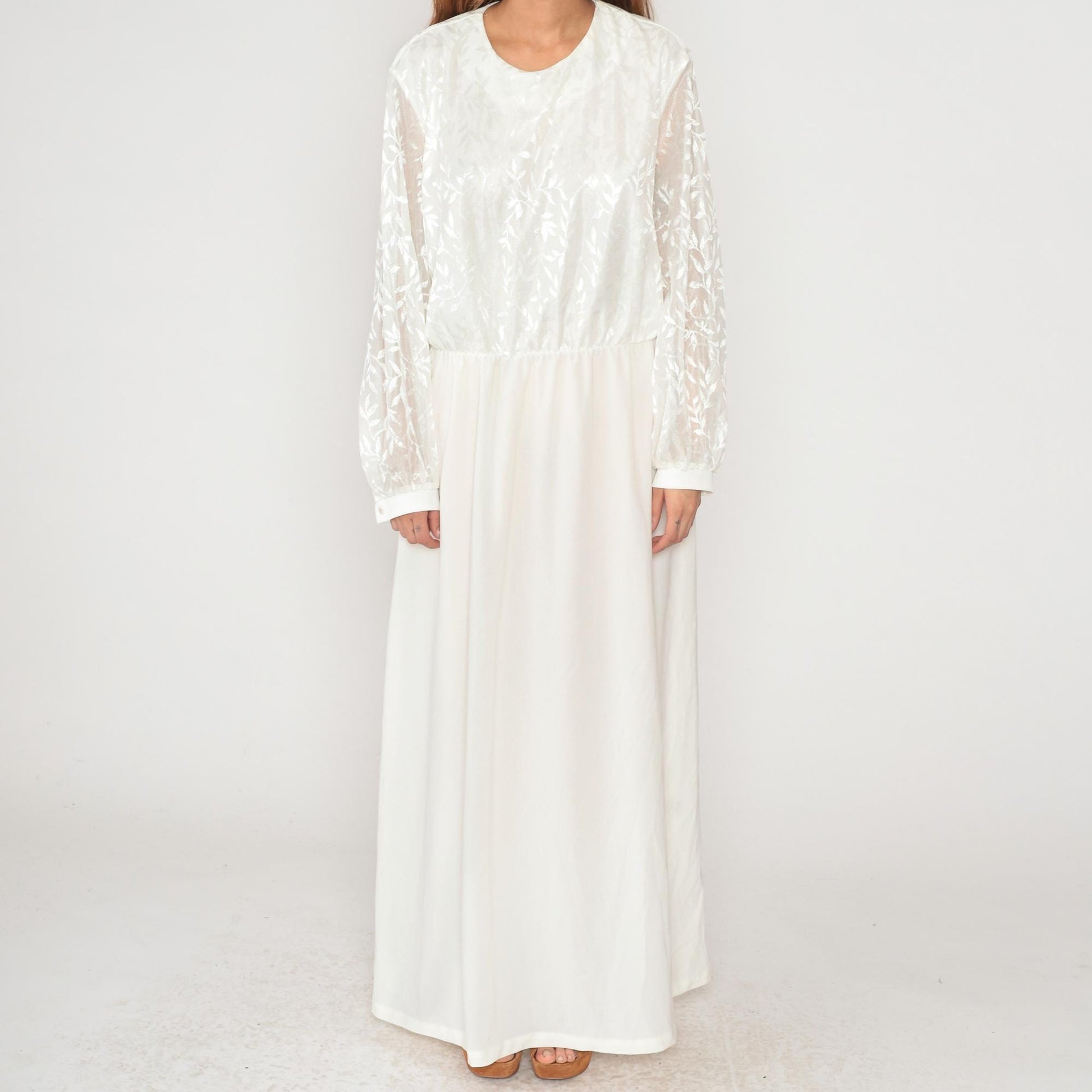 90s Anthony Richards White Maxi Dress Embroidered Floral Lace Plus Size XXL