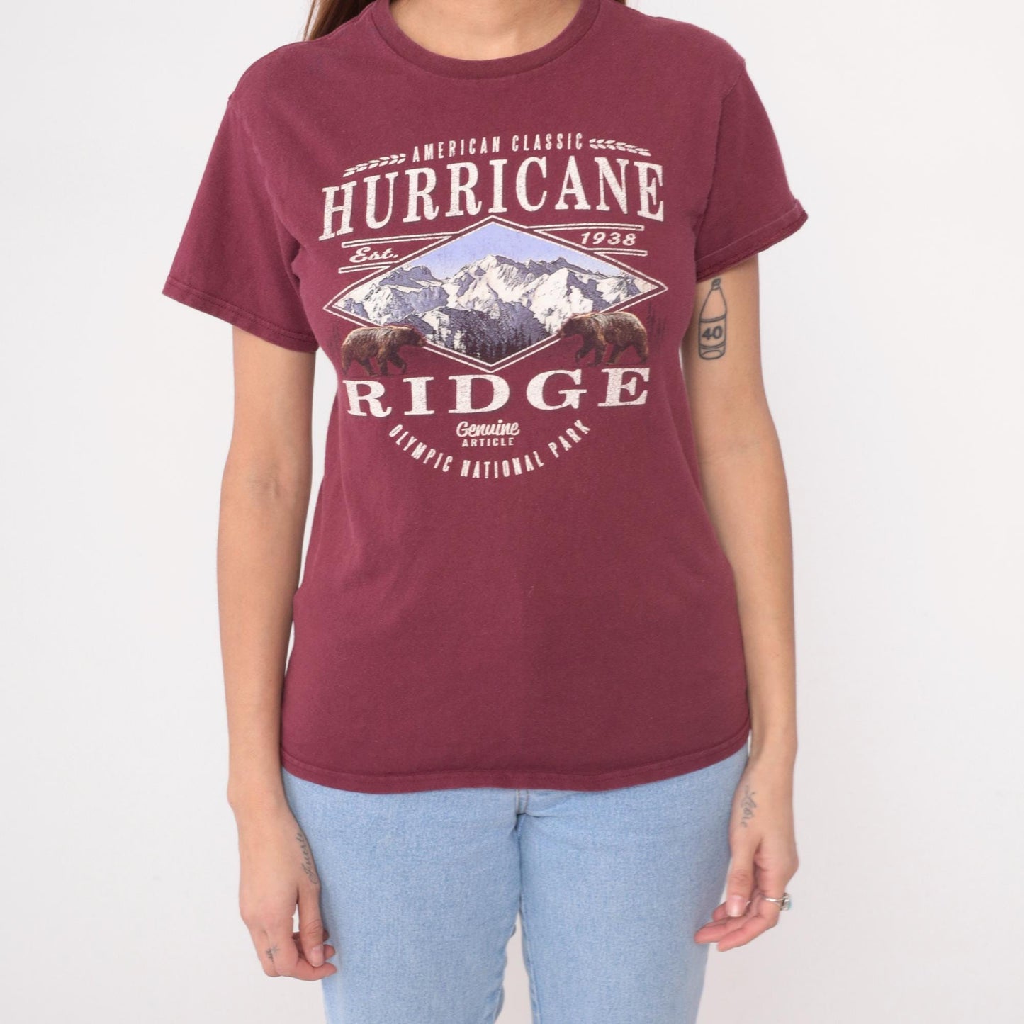 Y2K Hurricane Ridge Olympic National Park Graphic Tee Burgundy Small