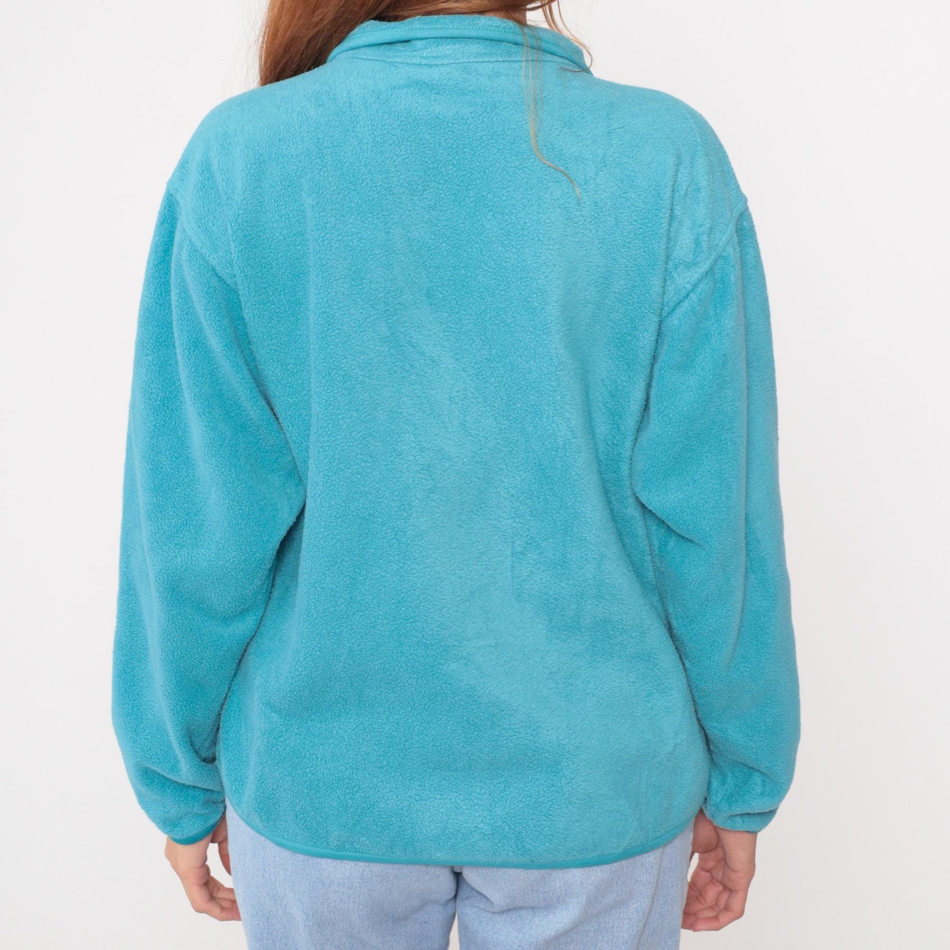 Y2K Turquoise Fleece Jacket Embroidered Floral Juneau Alaska Small