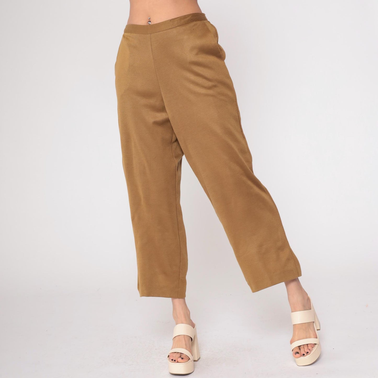 90s Alfred Dunner Tan Knit Pants Elastic Waist Cropped Ankle Large