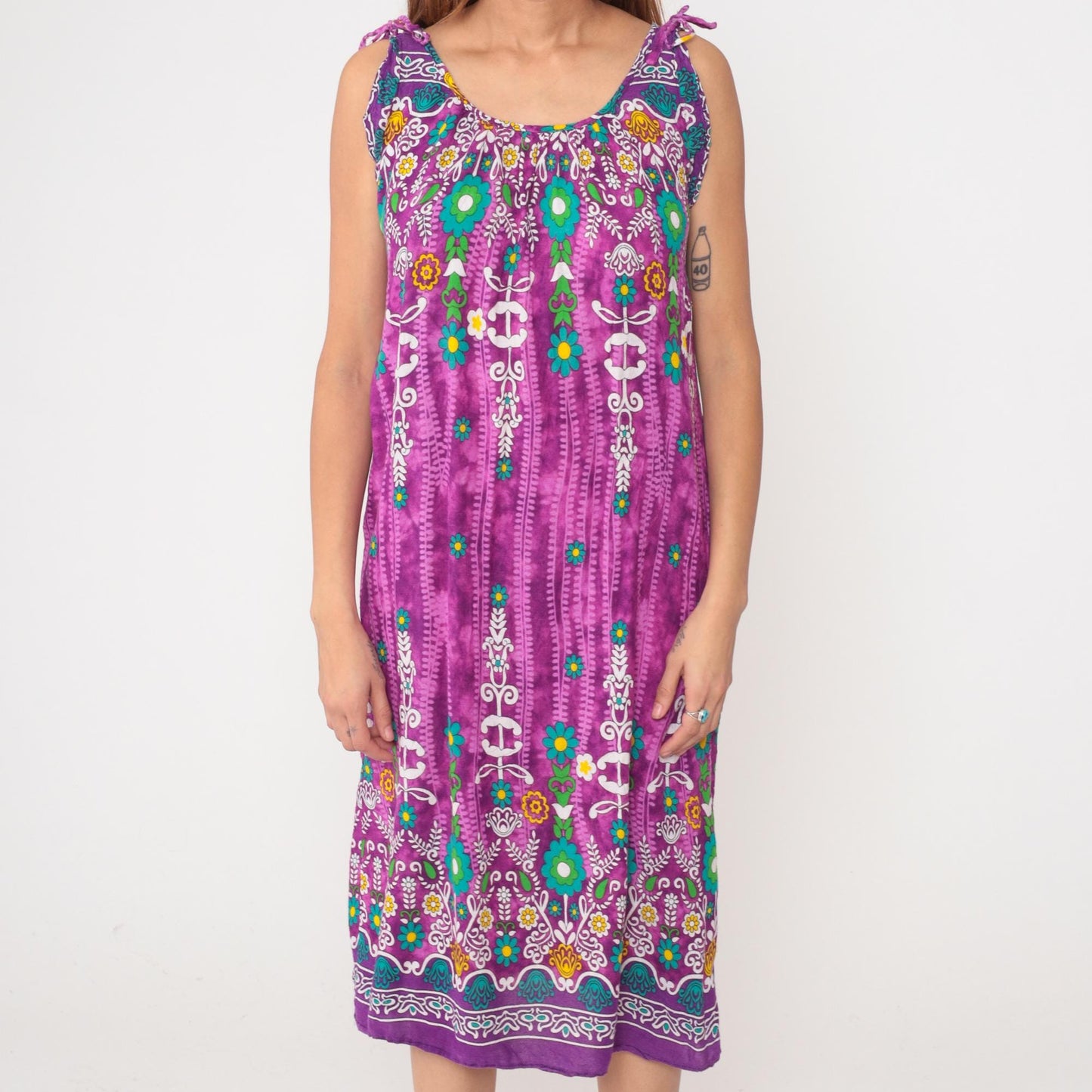 Y2K Vanee Purple Floral Maxi Dress Multicolor Geometric Print Sleeveless Medium M