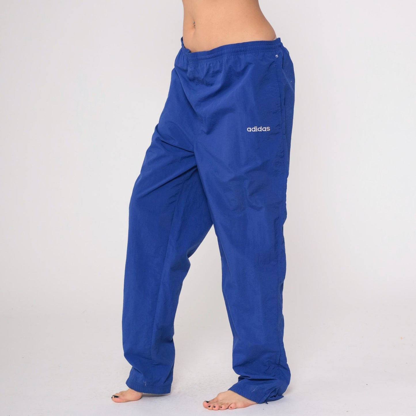 90s Adidas Royal Blue Track Pants Nylon Windbreaker Elastic Waist Large L