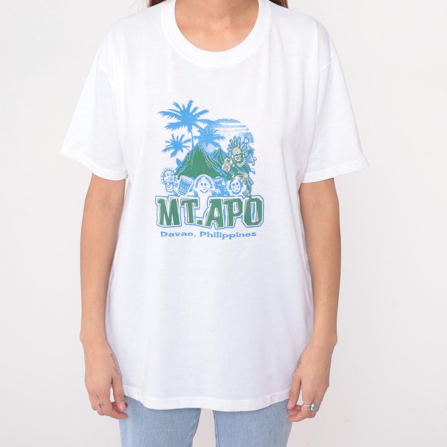 90s Mt. Apo Davao Philippines Graphic T-Shirt White Cotton Souvenir Large L