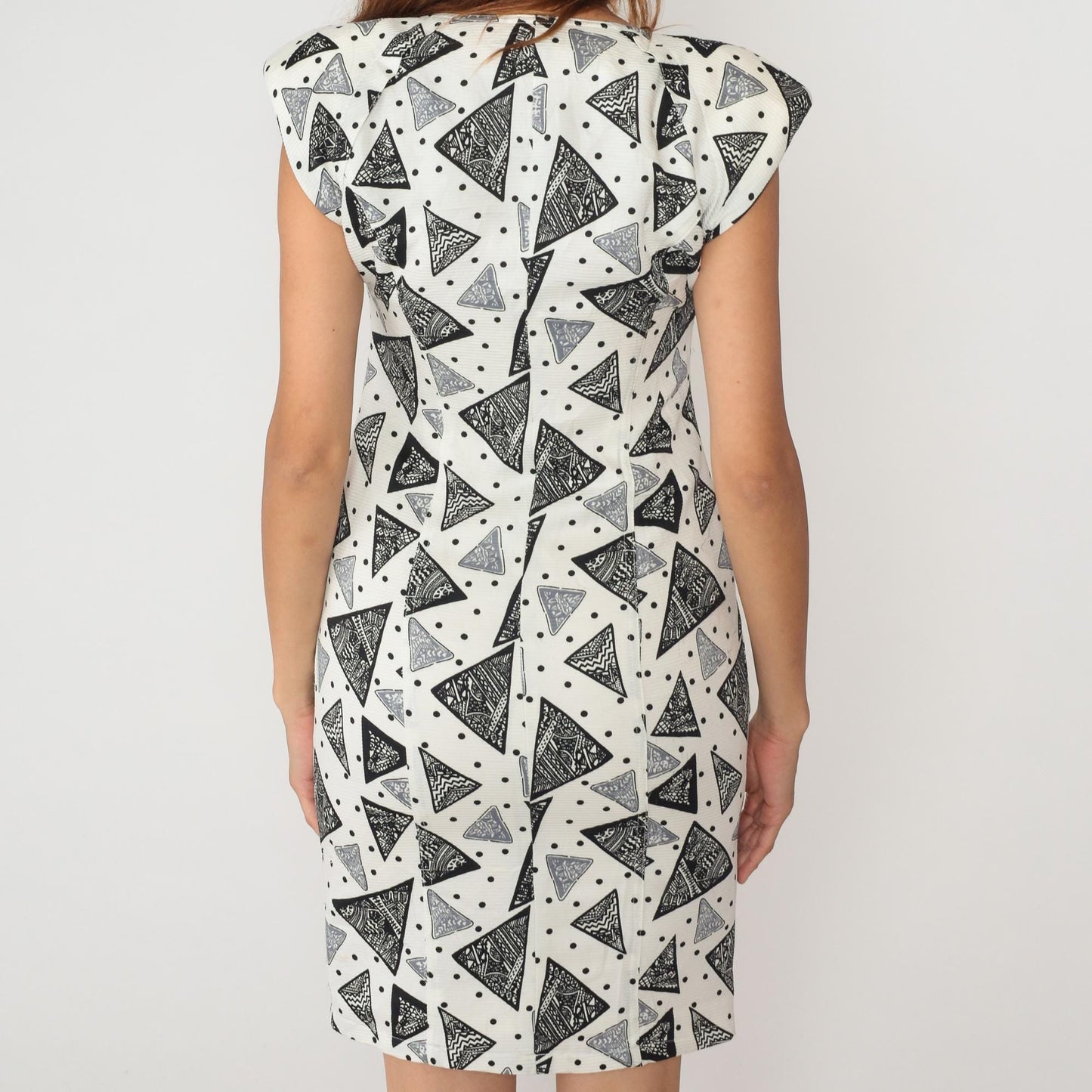 Y2K Gimo's White Mini Dress Triangle Geometric Print Zip Front Small S