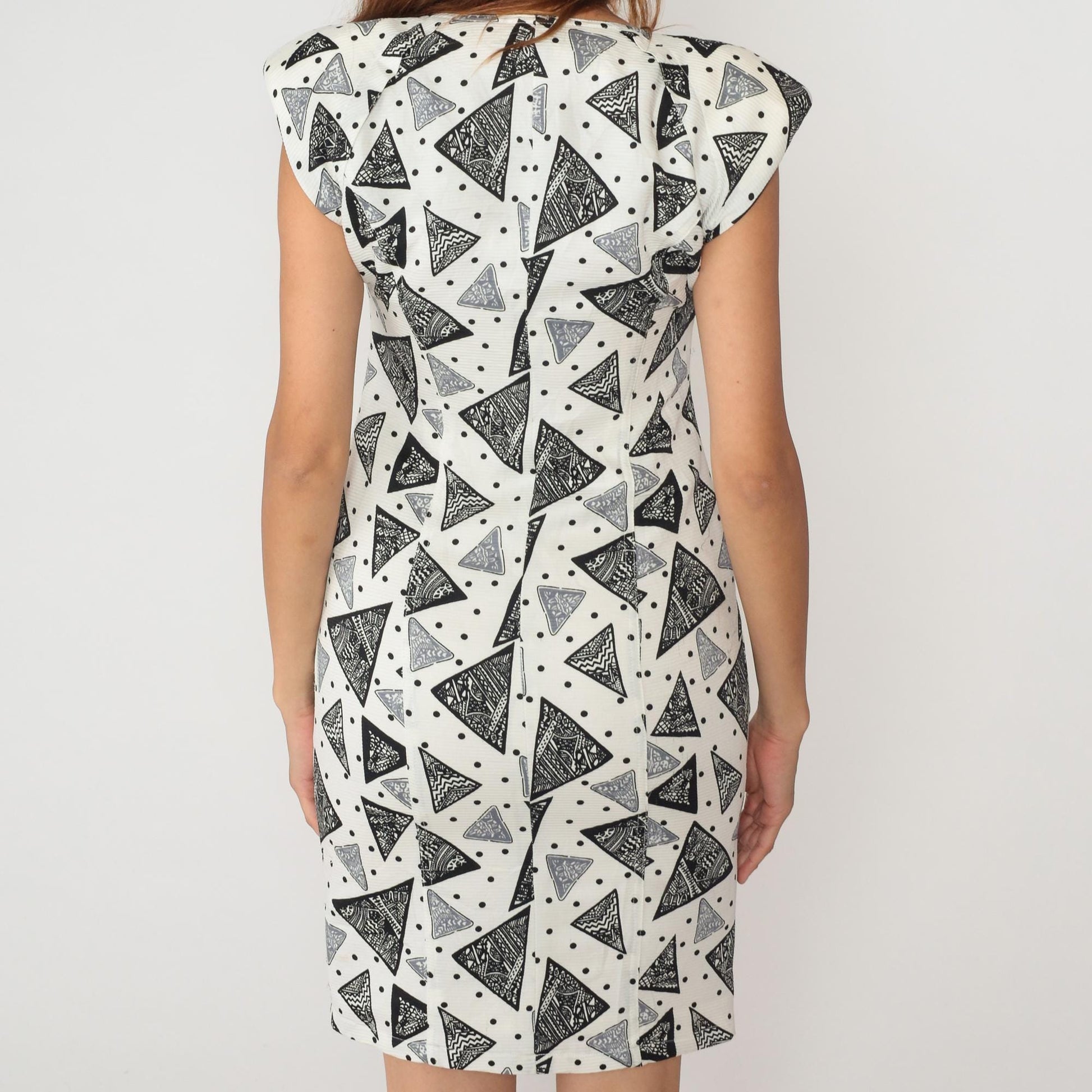 Y2K Gimo's White Mini Dress Triangle Geometric Print Zip Front Small S