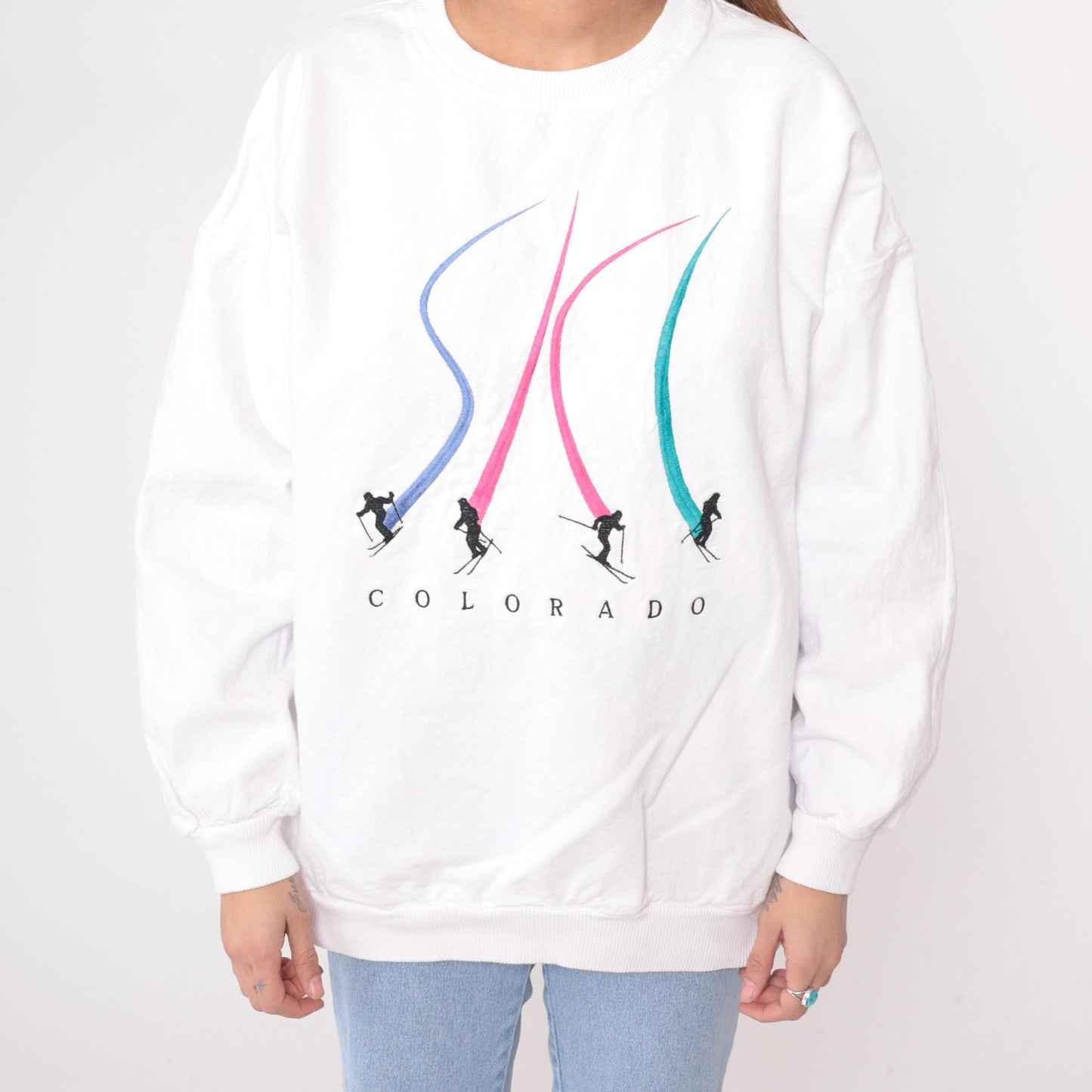 90s Crazy Shirts Colorado Ski Graphic Sweatshirt White Cotton Medium