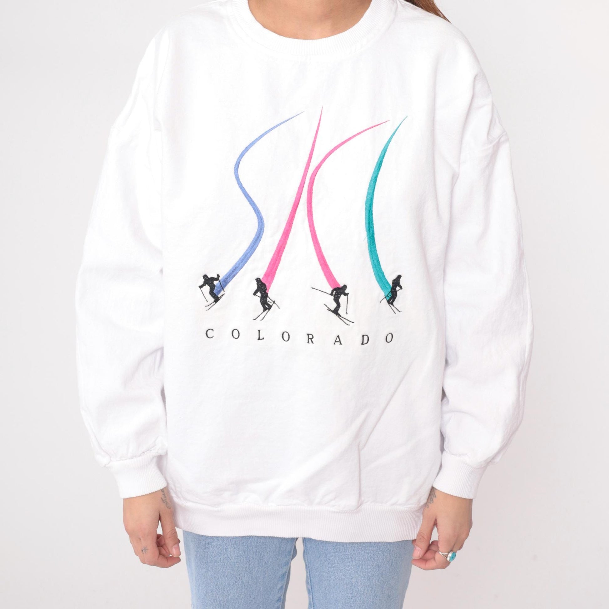 90s Crazy Shirts Colorado Ski Graphic Sweatshirt White Cotton Medium