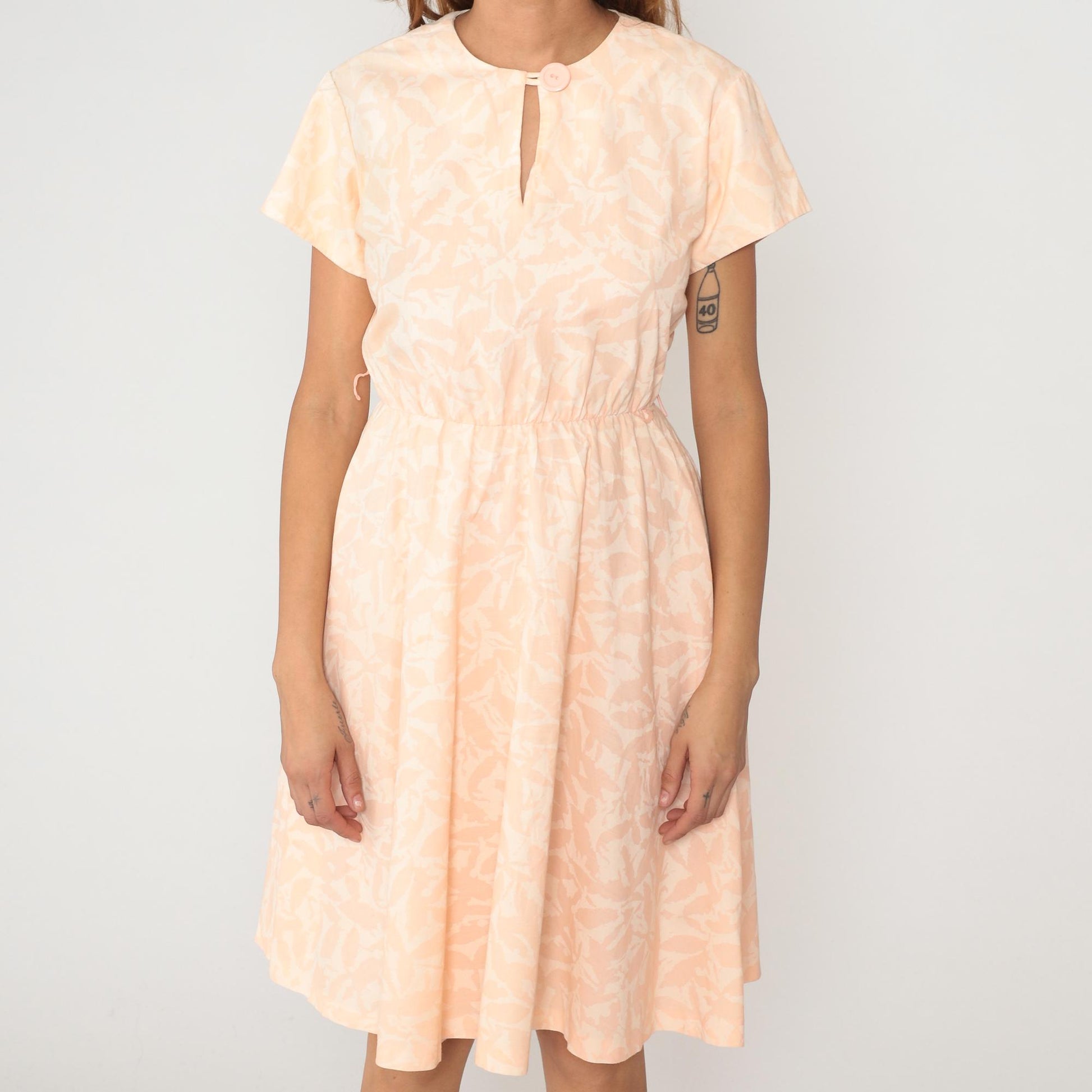 80s Marti Petite Peach Keyhole Dress Cotton Knee-Length Medium M