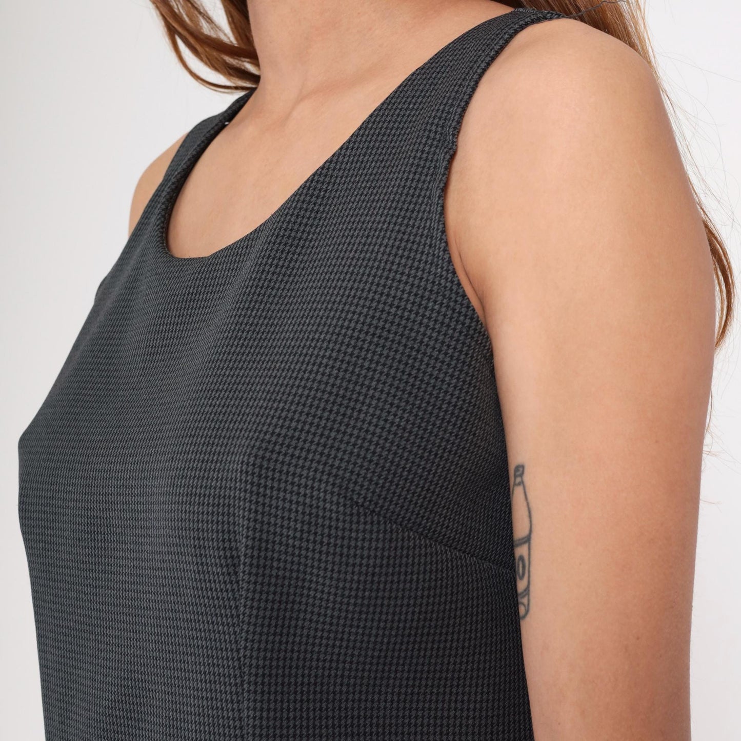 90s Houndstooth Shift Dress Black Grey Scoop Neck Sleeveless Medium