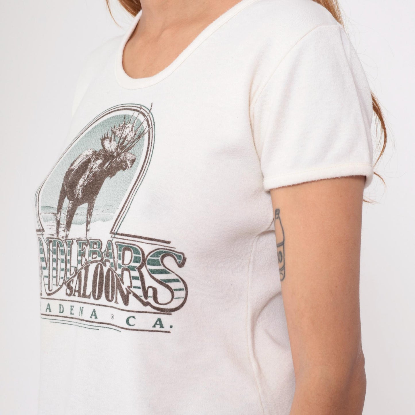 80s Handlebar Saloon Moose Graphic Tee Cream Cropped Large