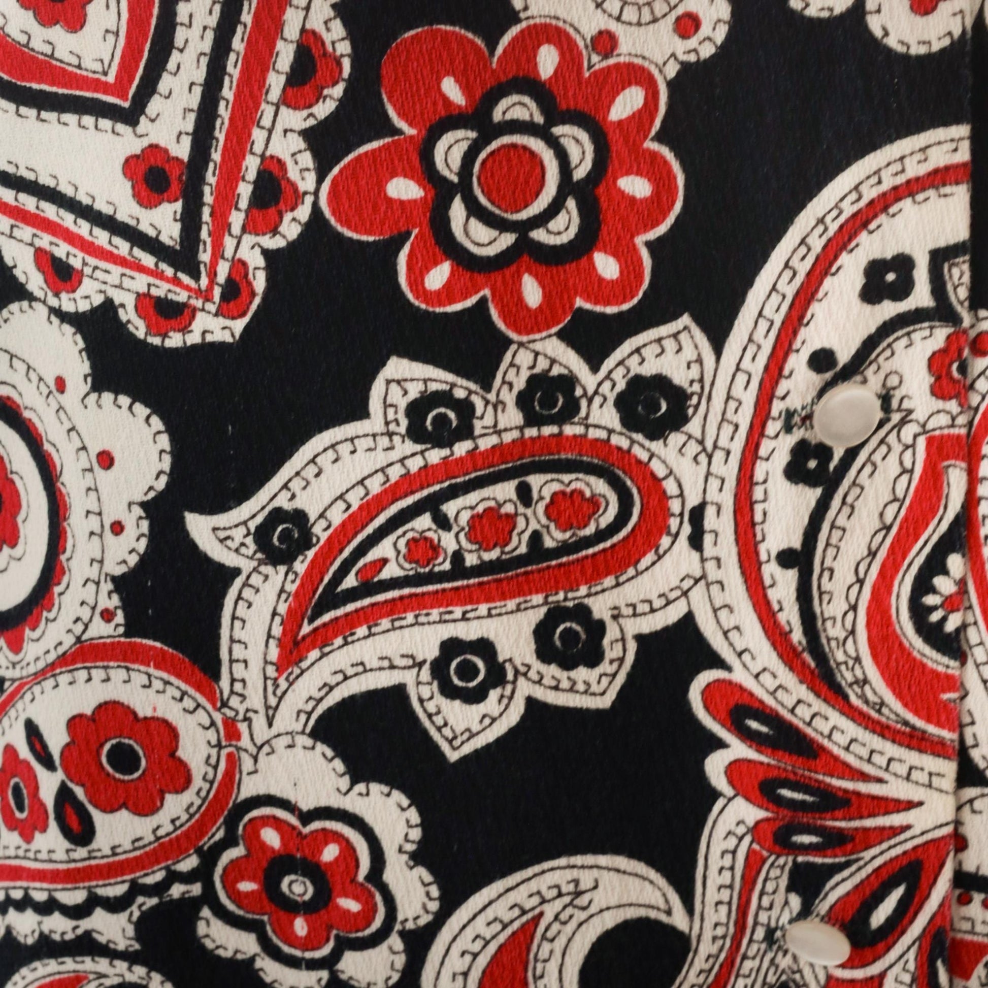 70s Jean Marie Paisley Button-Up Shirt Black Red White Medium