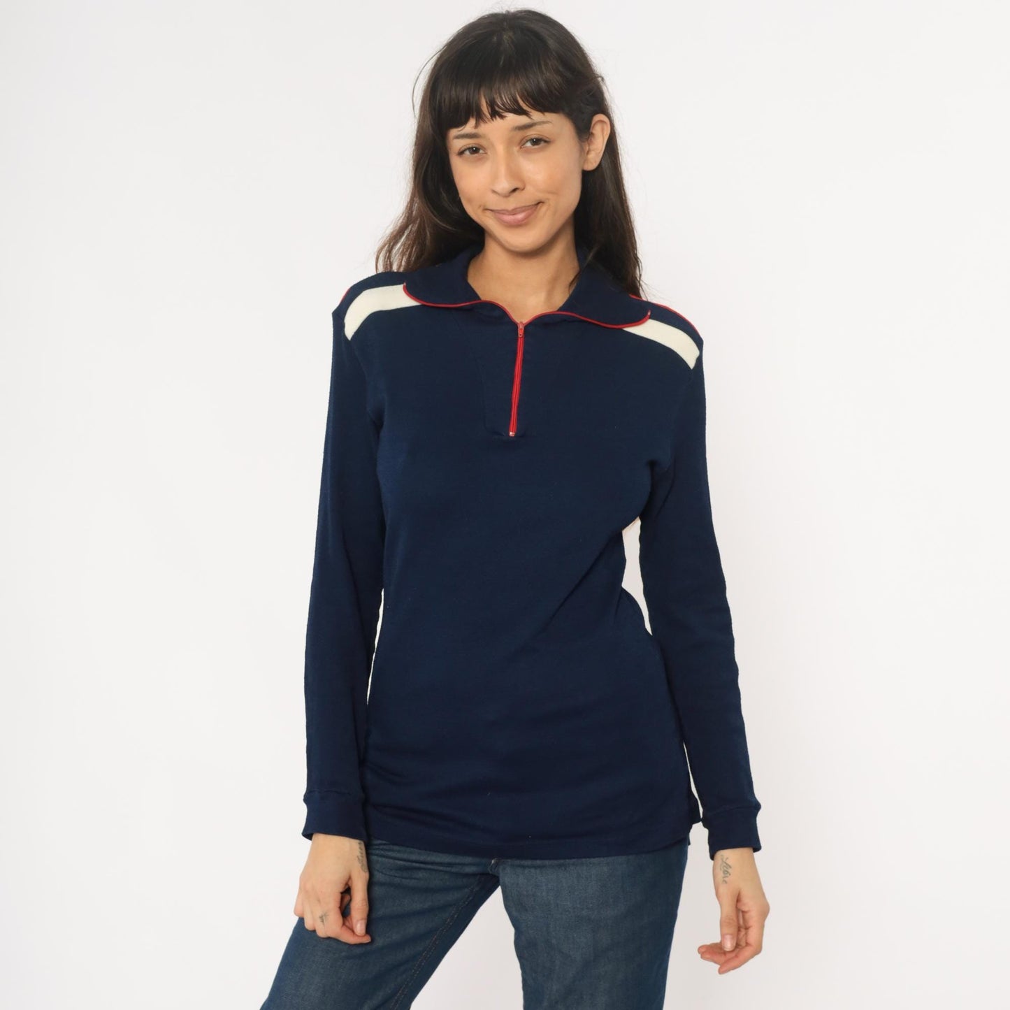 80s Helly Hansen Lifa Track Jacket Navy Quarter-Zip Colour Block Large