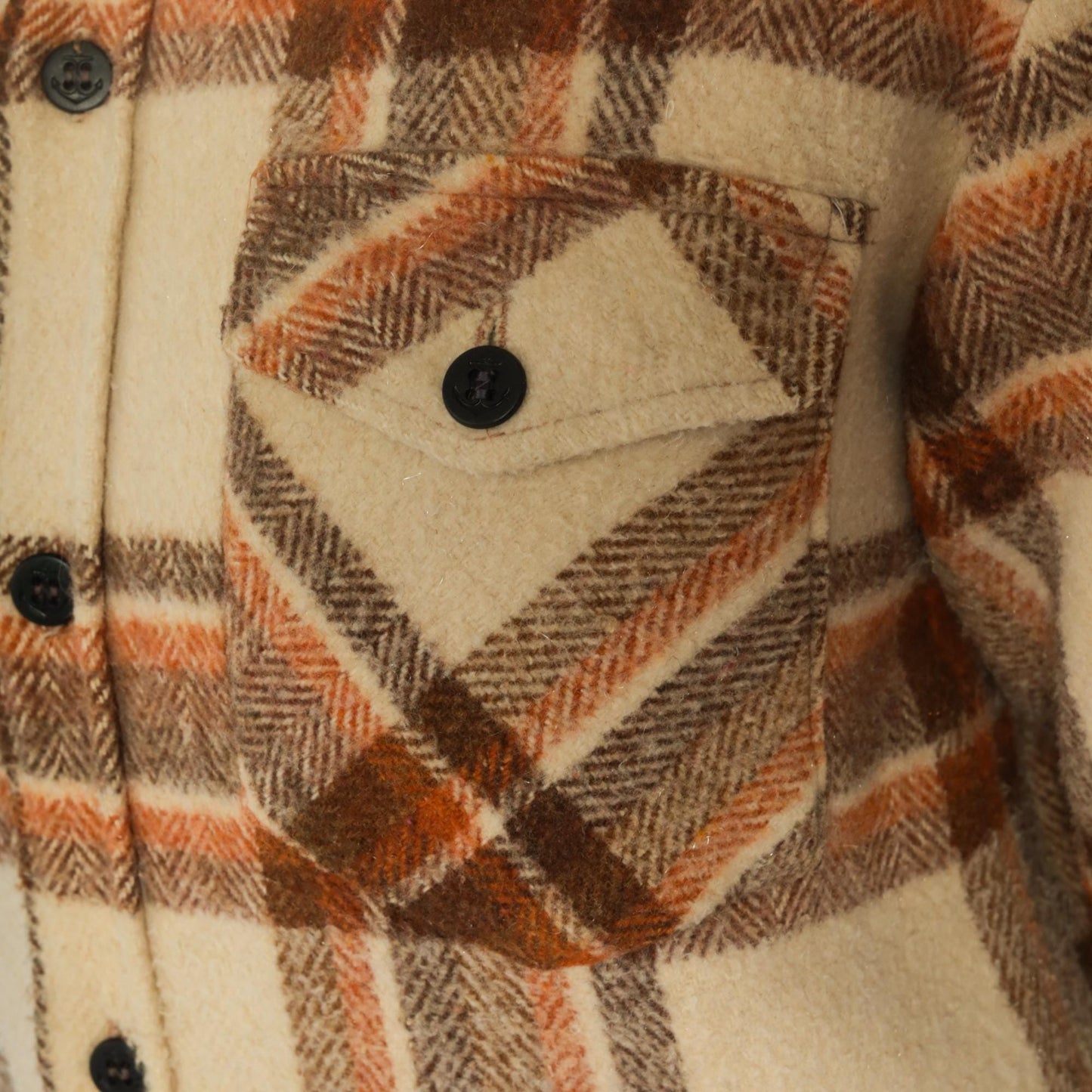 70s Briarcliff Plaid Flannel Shirt Cream Brown Cotton Blend Lined Medium