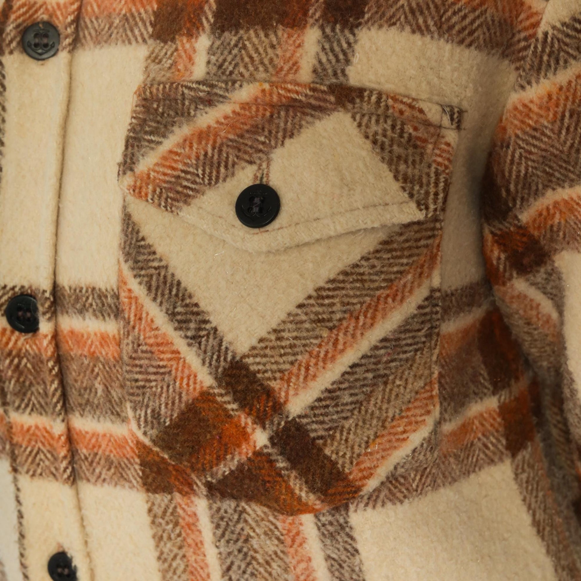 70s Briarcliff Plaid Flannel Shirt Cream Brown Cotton Blend Lined Medium