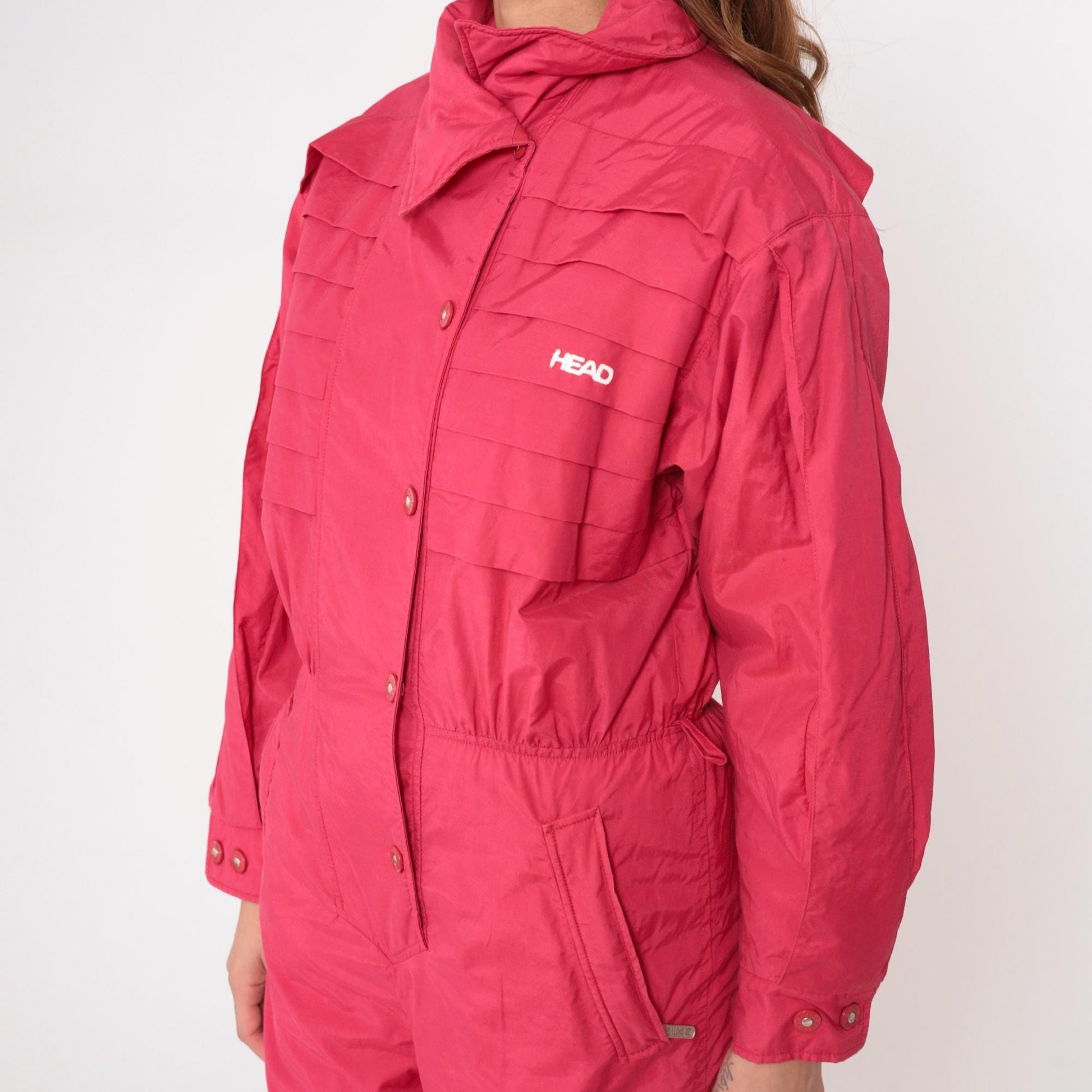 80s HEAD Coral Pink One-Piece Ski Suit Snowsuit Jumpsuit Large L