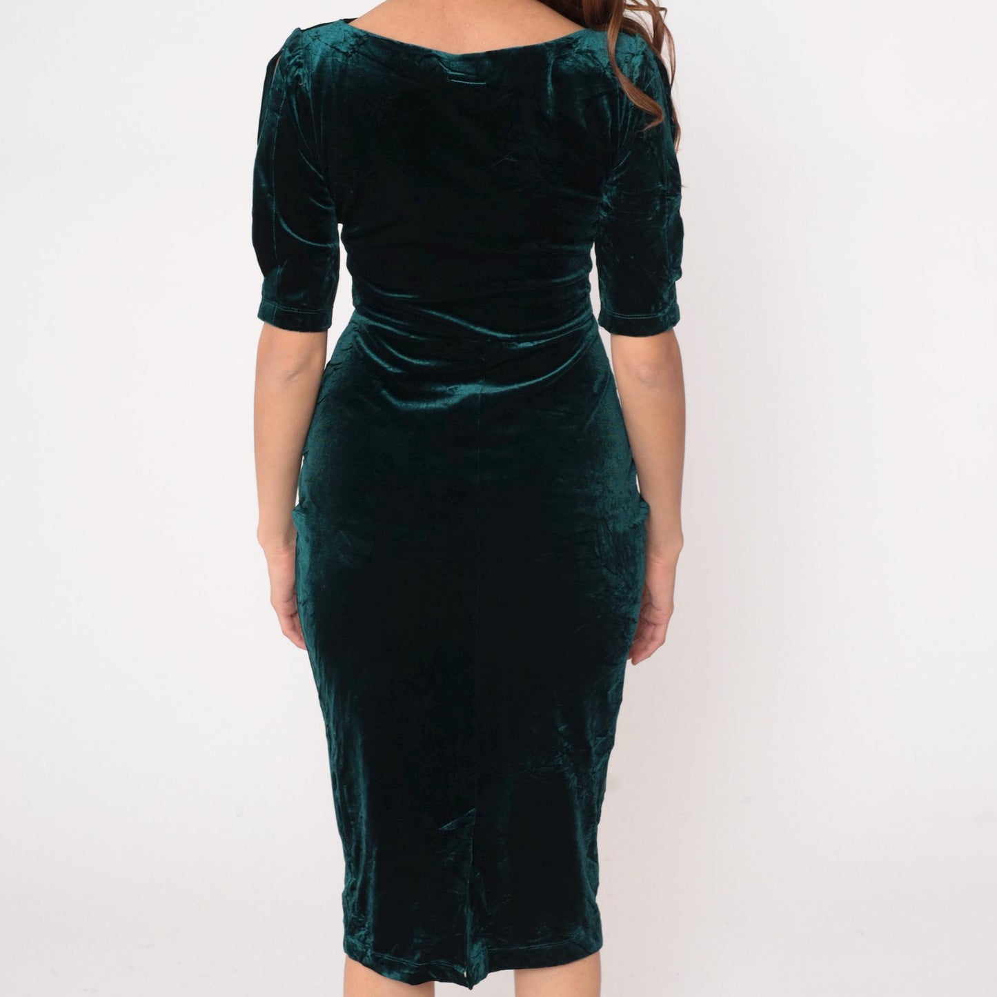 90s Style Camp Emerald Velvet Midi Dress Boat Neck Medium M