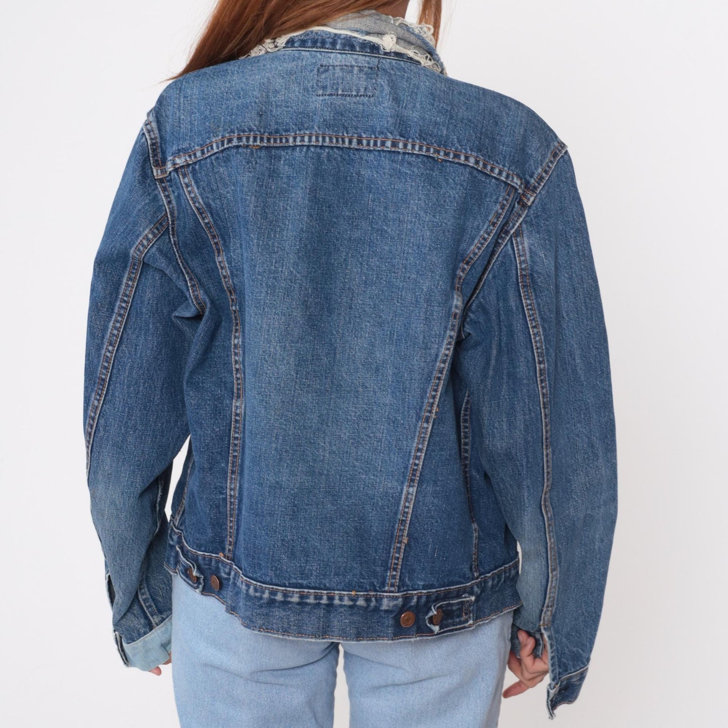 70s Levi's Denim Jacket Medium Blue Washed Distressed Trucker