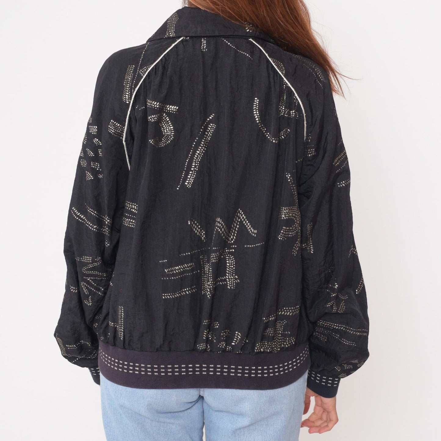 90s Lily's of Beverly Hills Black Glitter Nylon Track Jacket Extra Large XL