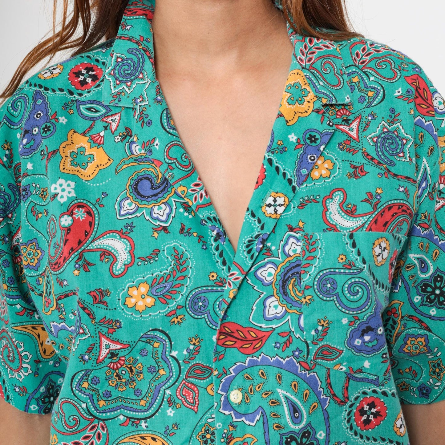 90s Hub Frankel Turquoise Paisley Button-Up Shirt Short Sleeve Large L