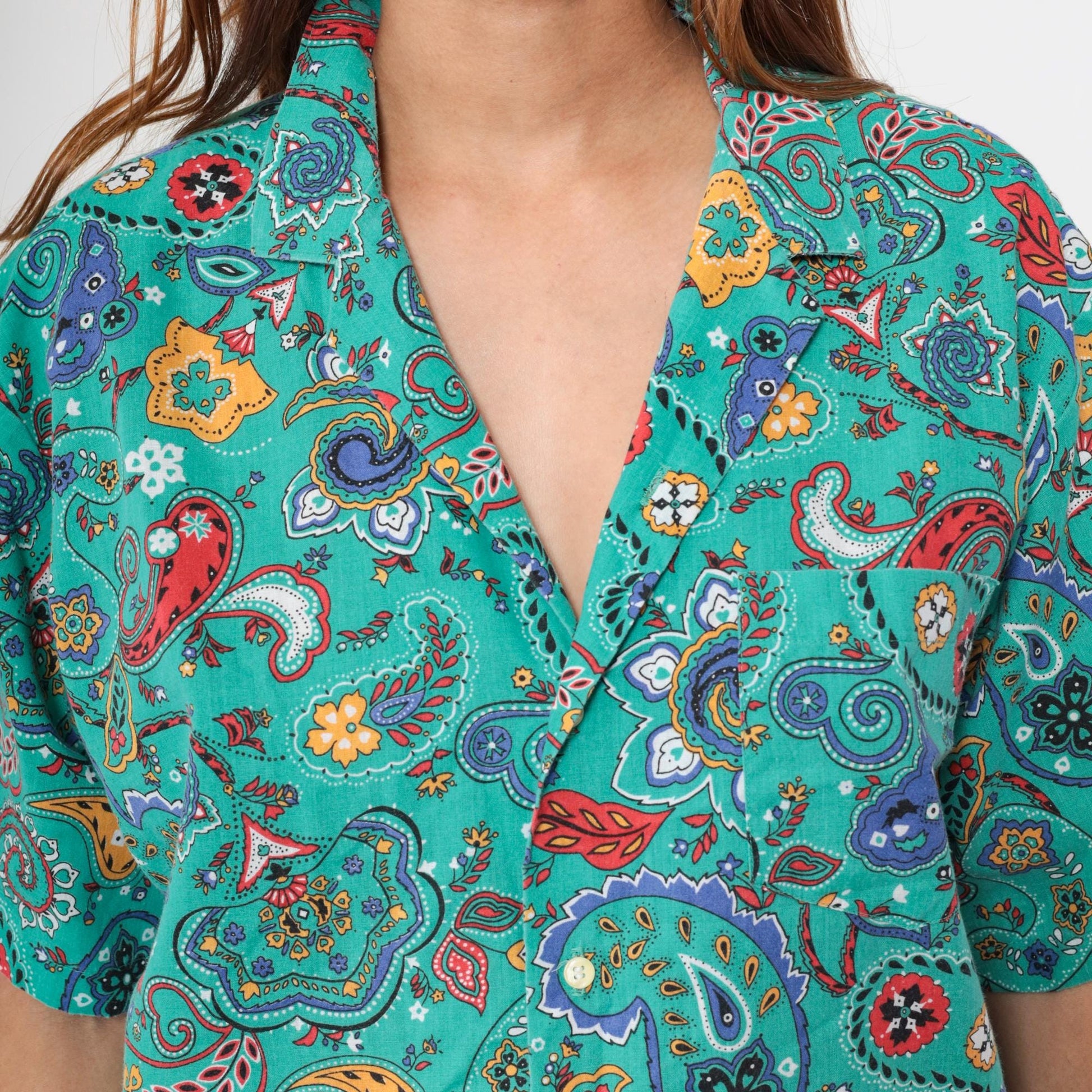 90s Hub Frankel Turquoise Paisley Button-Up Shirt Short Sleeve Large L