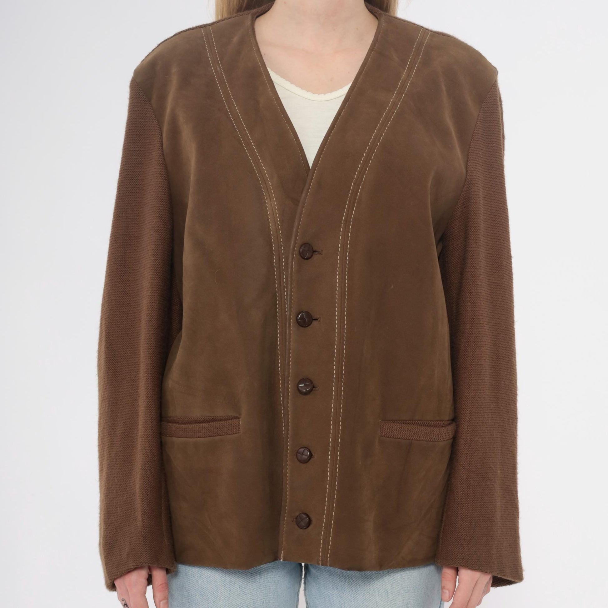 70s Brad Whitney Brown Wool Cardigan V-Neck Button Front Large L