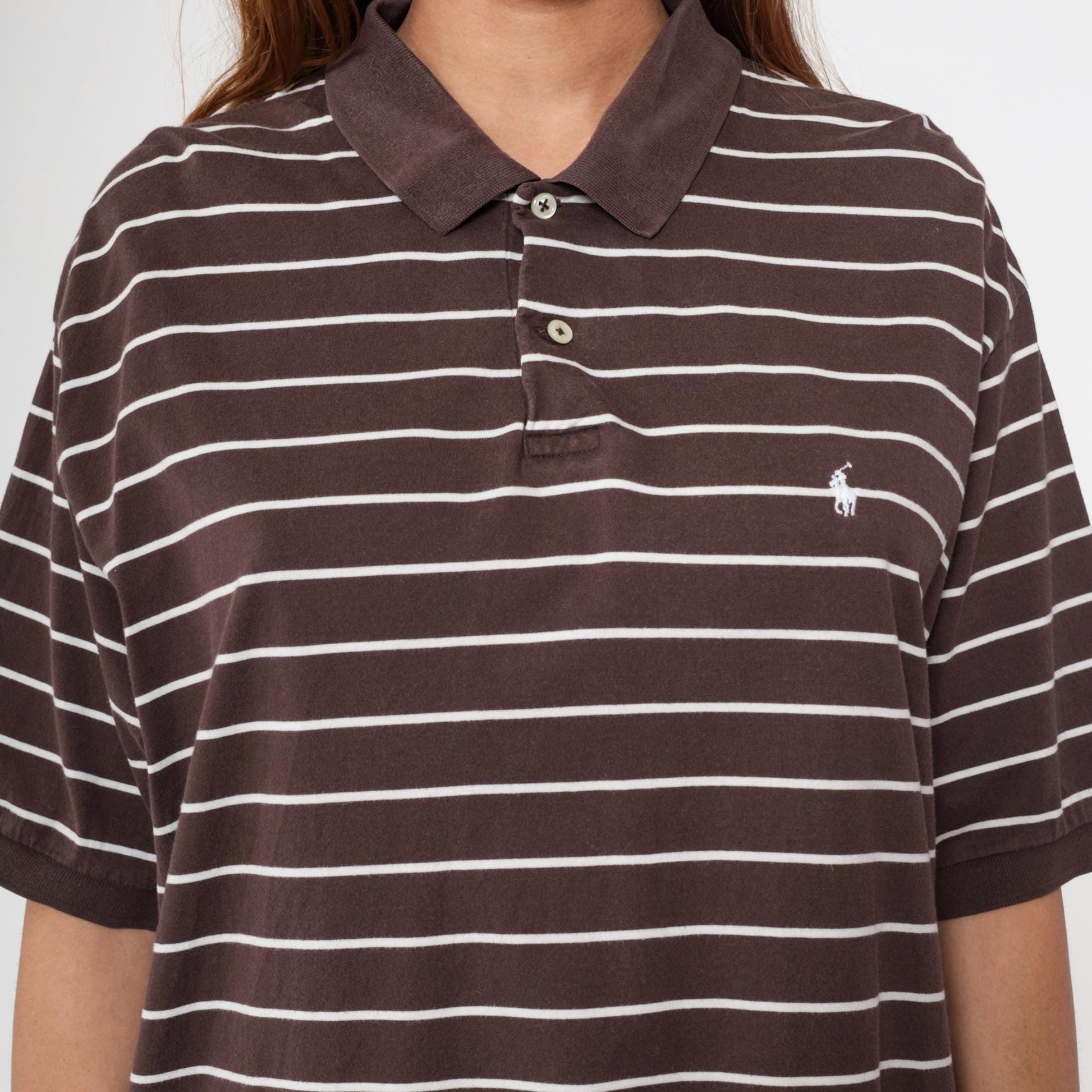 90s Polo Ralph Lauren Striped Polo Shirt Brown White Cotton Extra Large XL