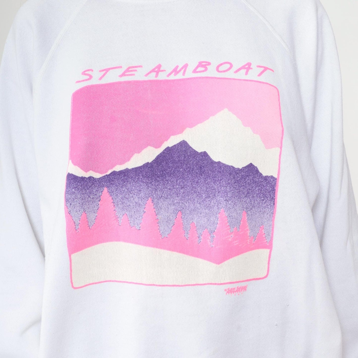90s Steamboat Mountain Hanes Sweatshirt White Raglan Graphic XL
