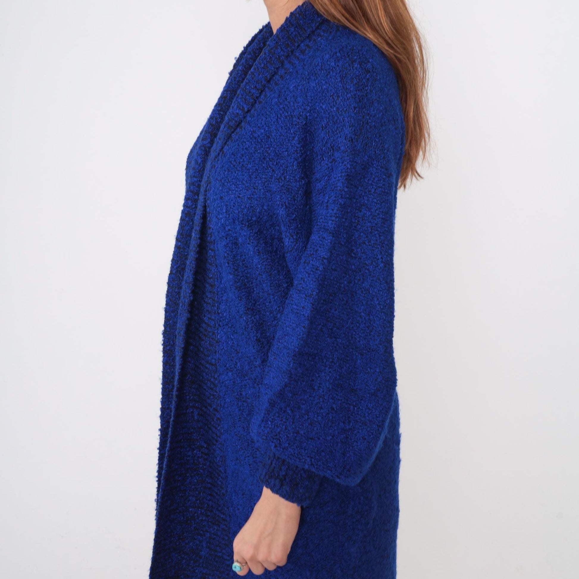 90s Sideffects Royal Blue Boucle Cardigan Duster Knee-Length Medium M