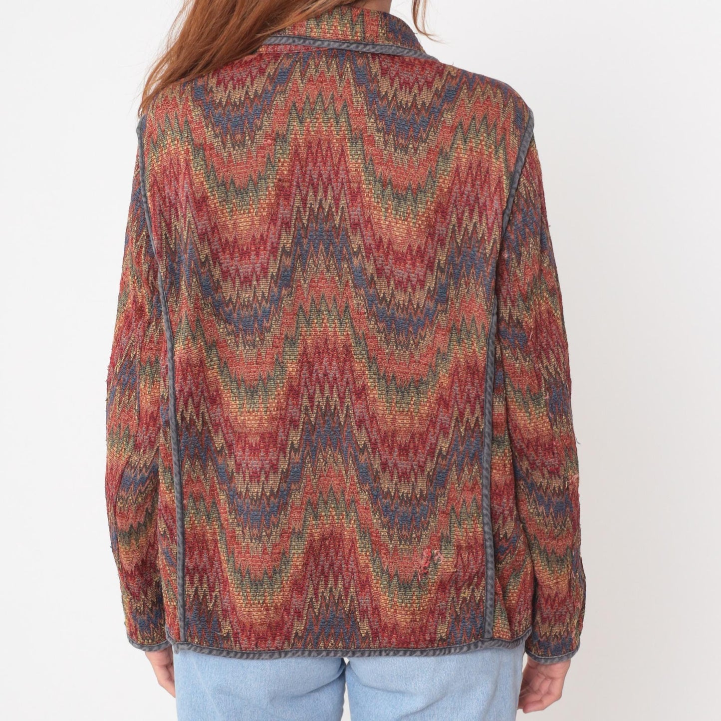 Y2K Chevron Zip Cardigan Multicolor Zigzag Knit Jacket Medium M