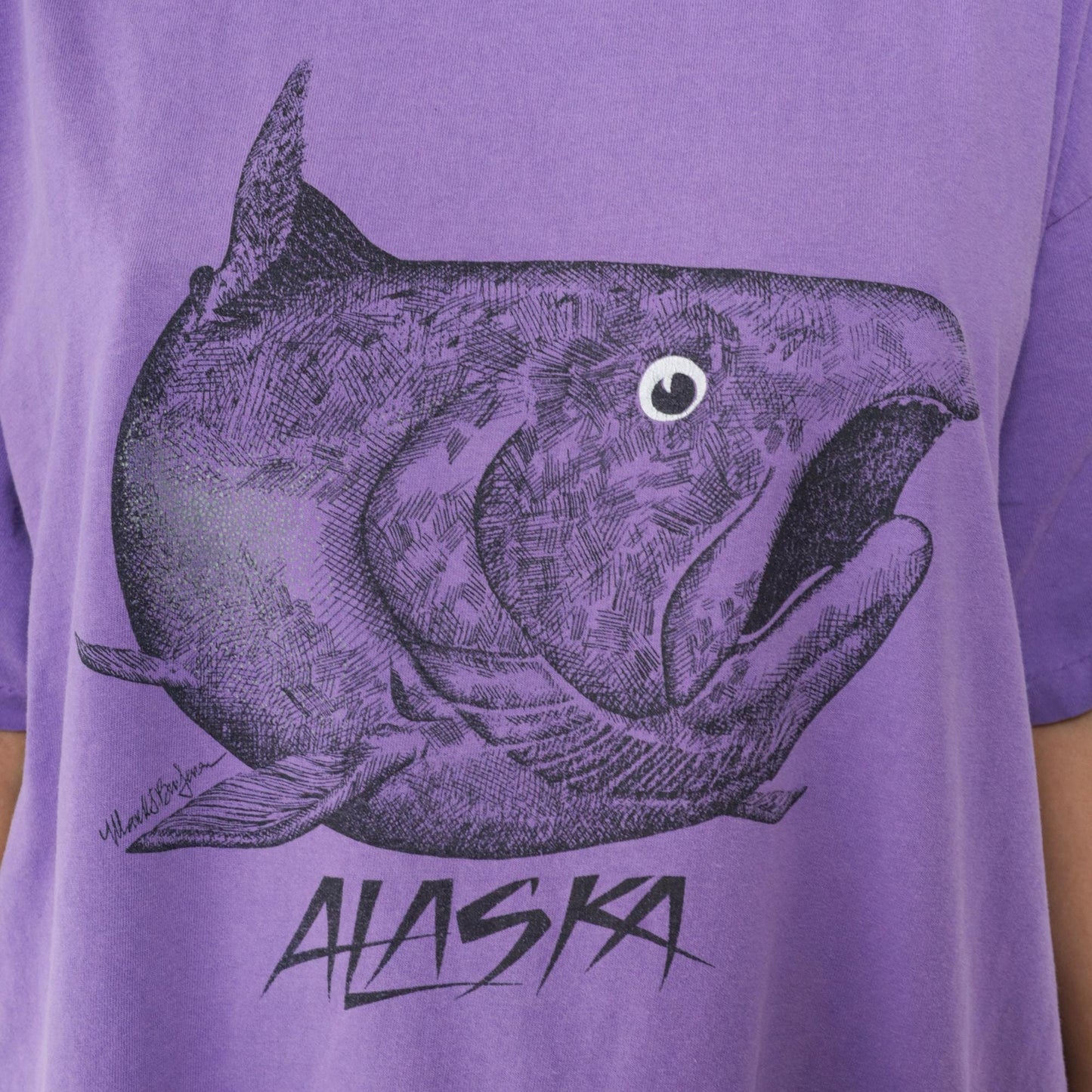 90s Oneita Purple Alaska Fish Graphic Tee Cotton Plus Size XXL