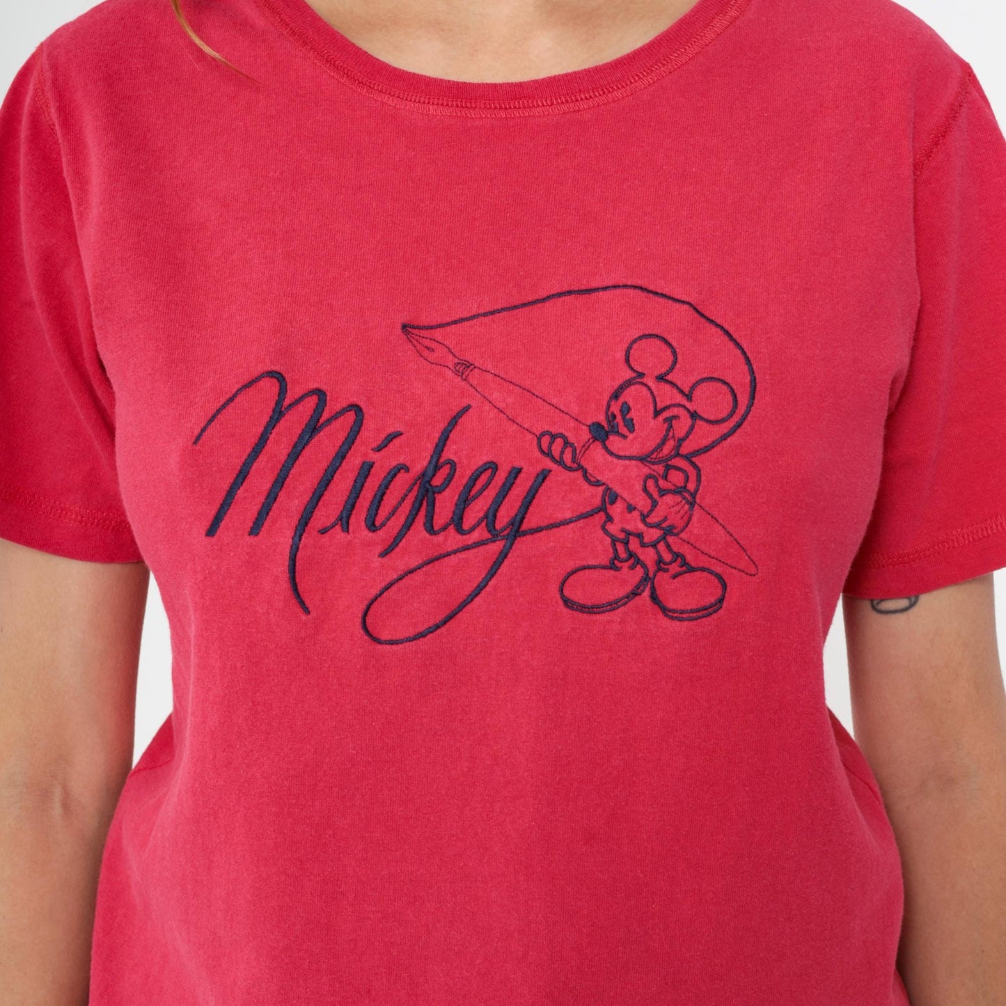 90s Mickey Mouse Fishing Graphic T-Shirt Red Cotton Crew Neck Medium M