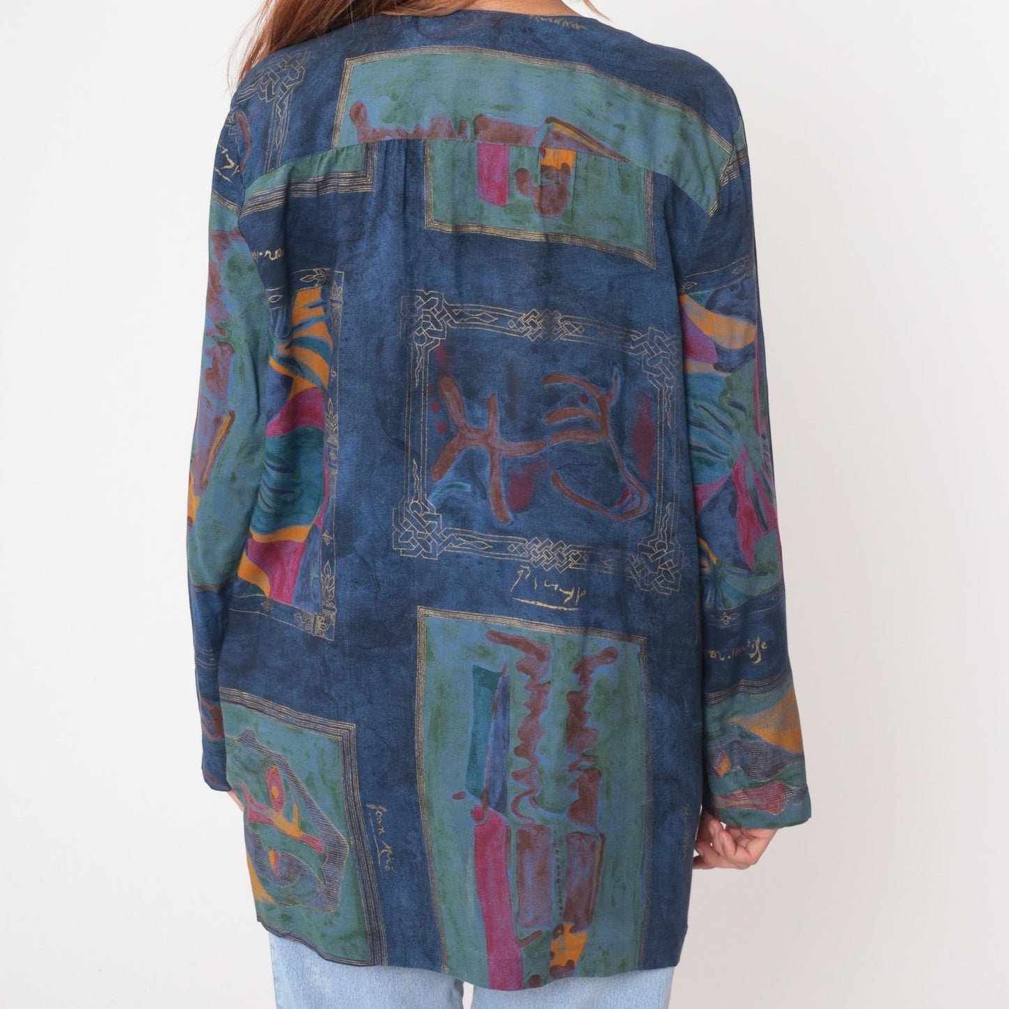 90s Sequel Abstract Geometric Kimono Jacket Blue Multicolor Medium