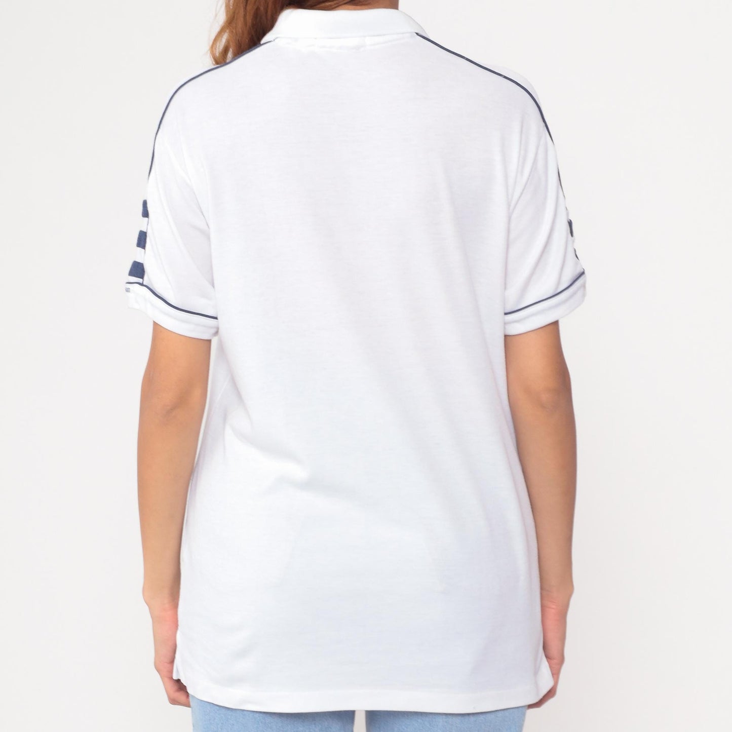 80s Private Club White Polo Shirt Navy Trim Short Sleeve Large L