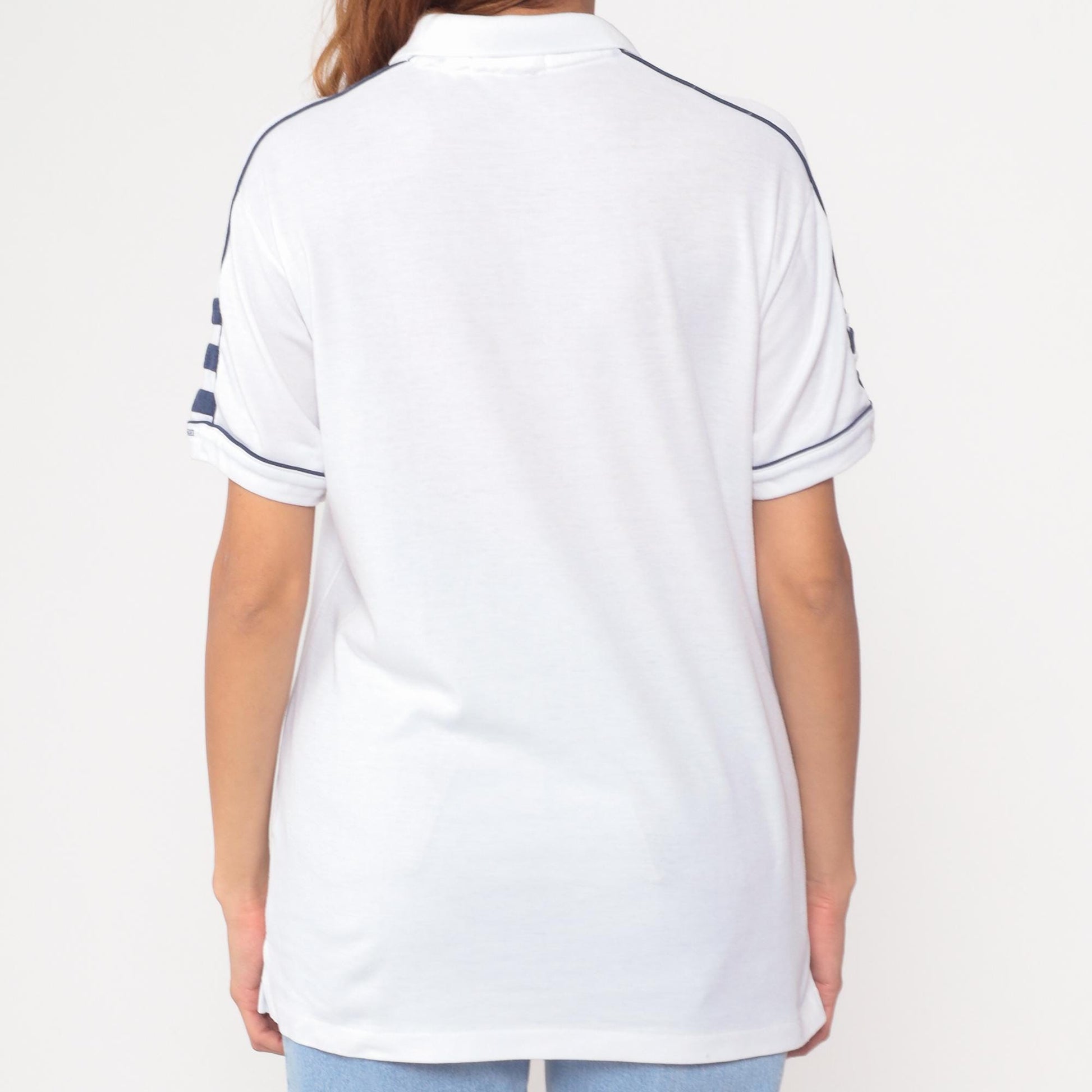 80s Private Club White Polo Shirt Navy Trim Short Sleeve Large L