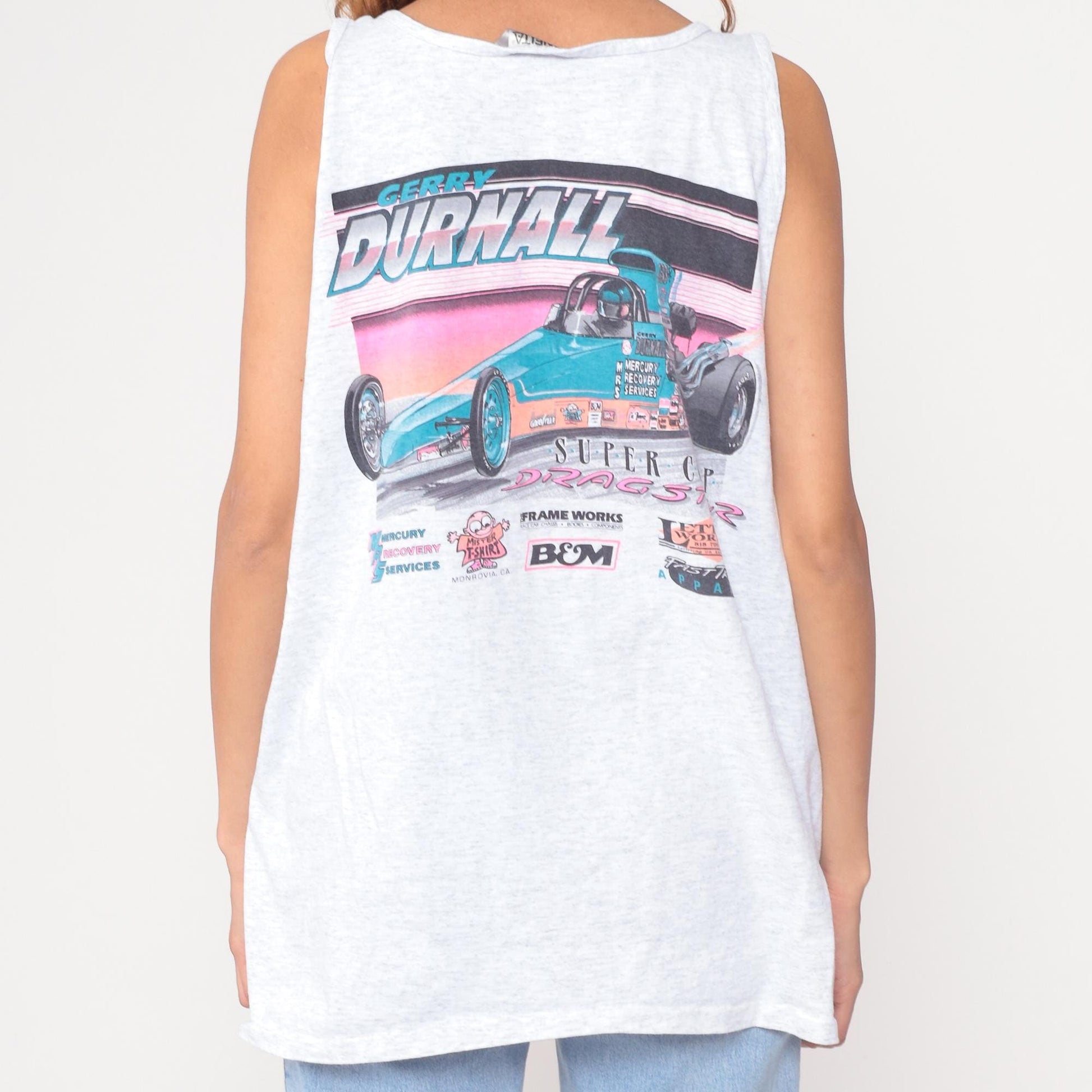 90s Gerry Durnall Super Comp Dragster Tank Top White Cotton Graphic XL