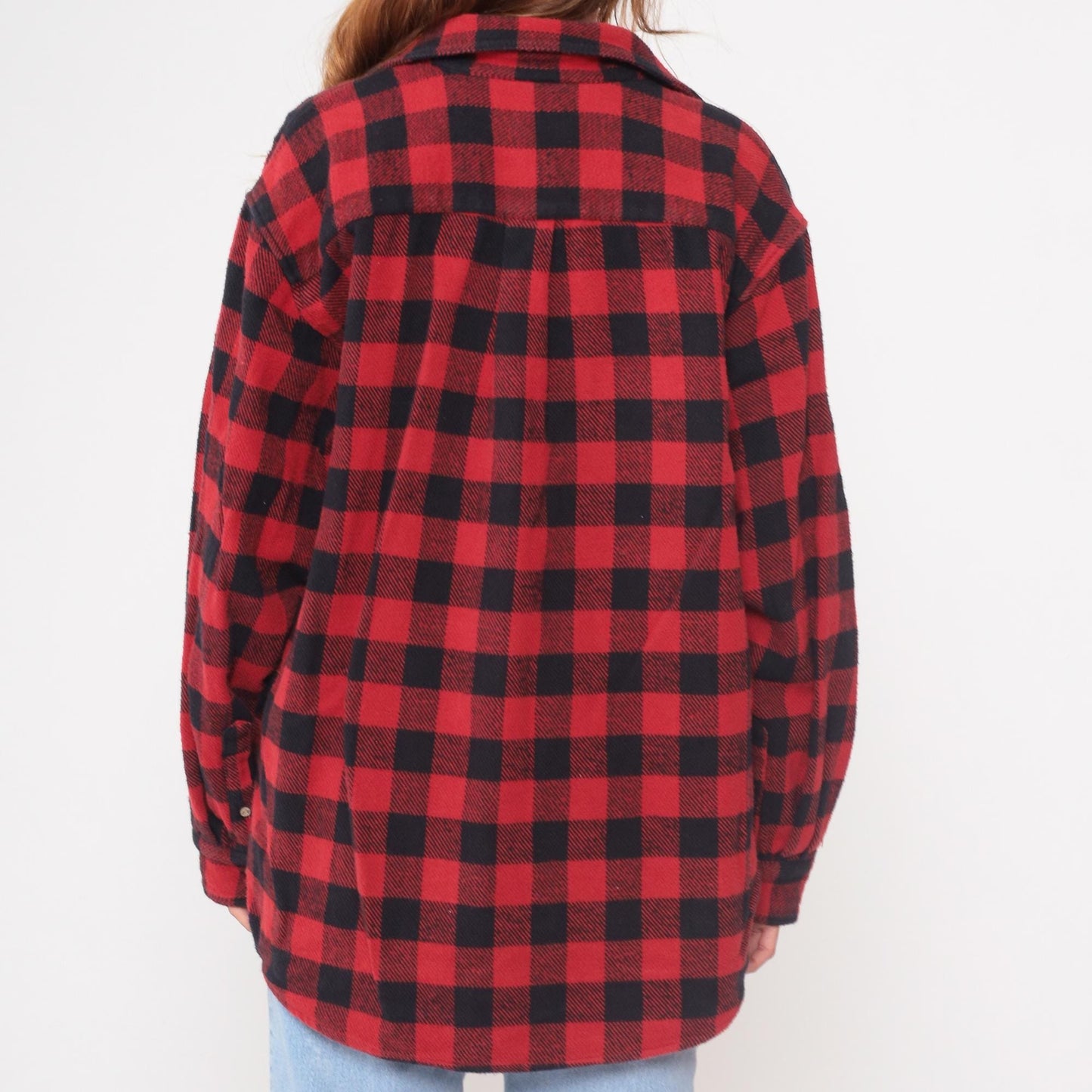 Y2K Marino Bay Red Buffalo Plaid Flannel Shirt Cotton Large L