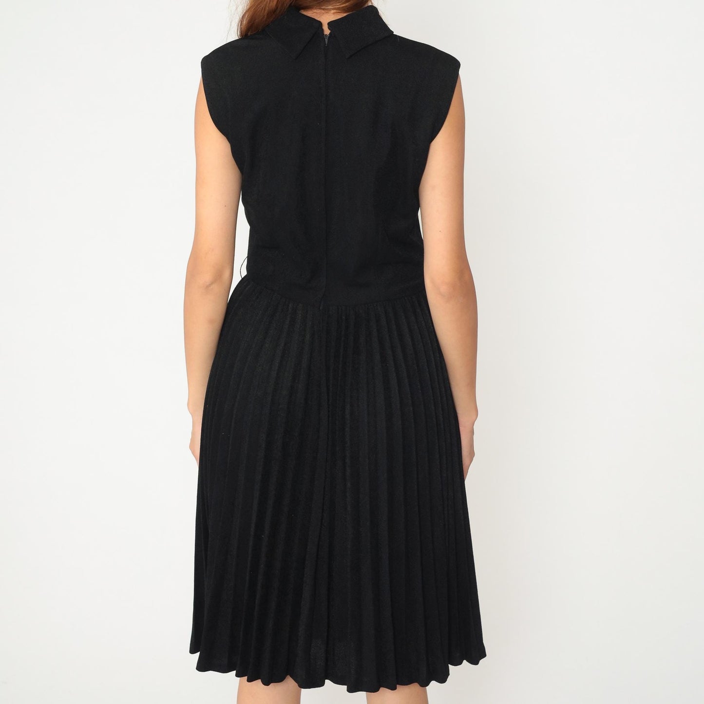 60s R & K Originals Black Midi Dress Peter Pan Collar Sleeveless Medium M