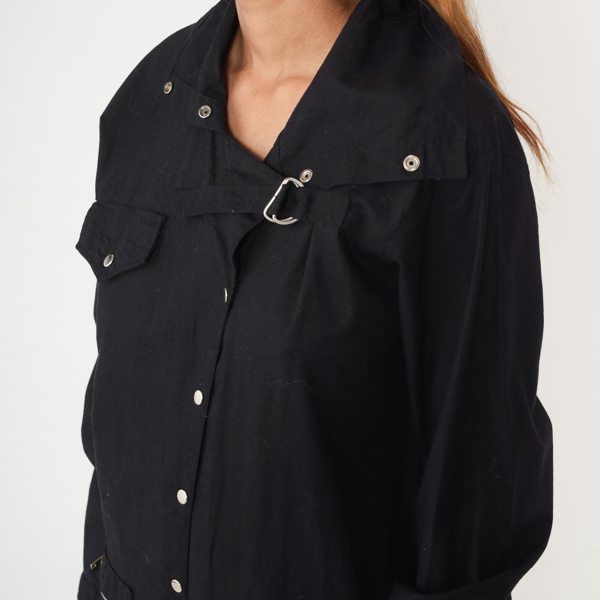 90s Nanci Jennifer Black Cotton Jumpsuit Utility Workwear Snap Medium