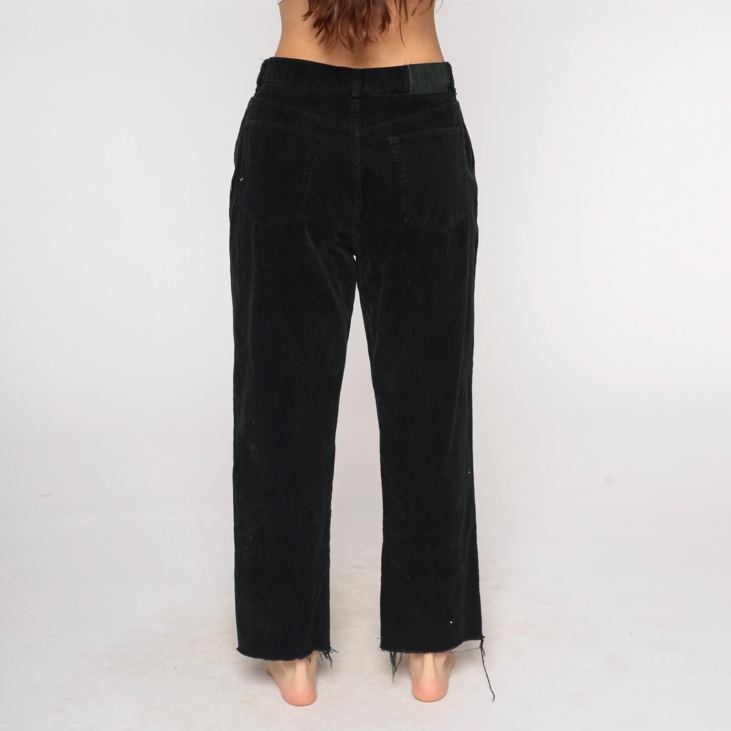 90s Calvin Klein Black Corduroy Pants Wide Leg Raw Hem Large L