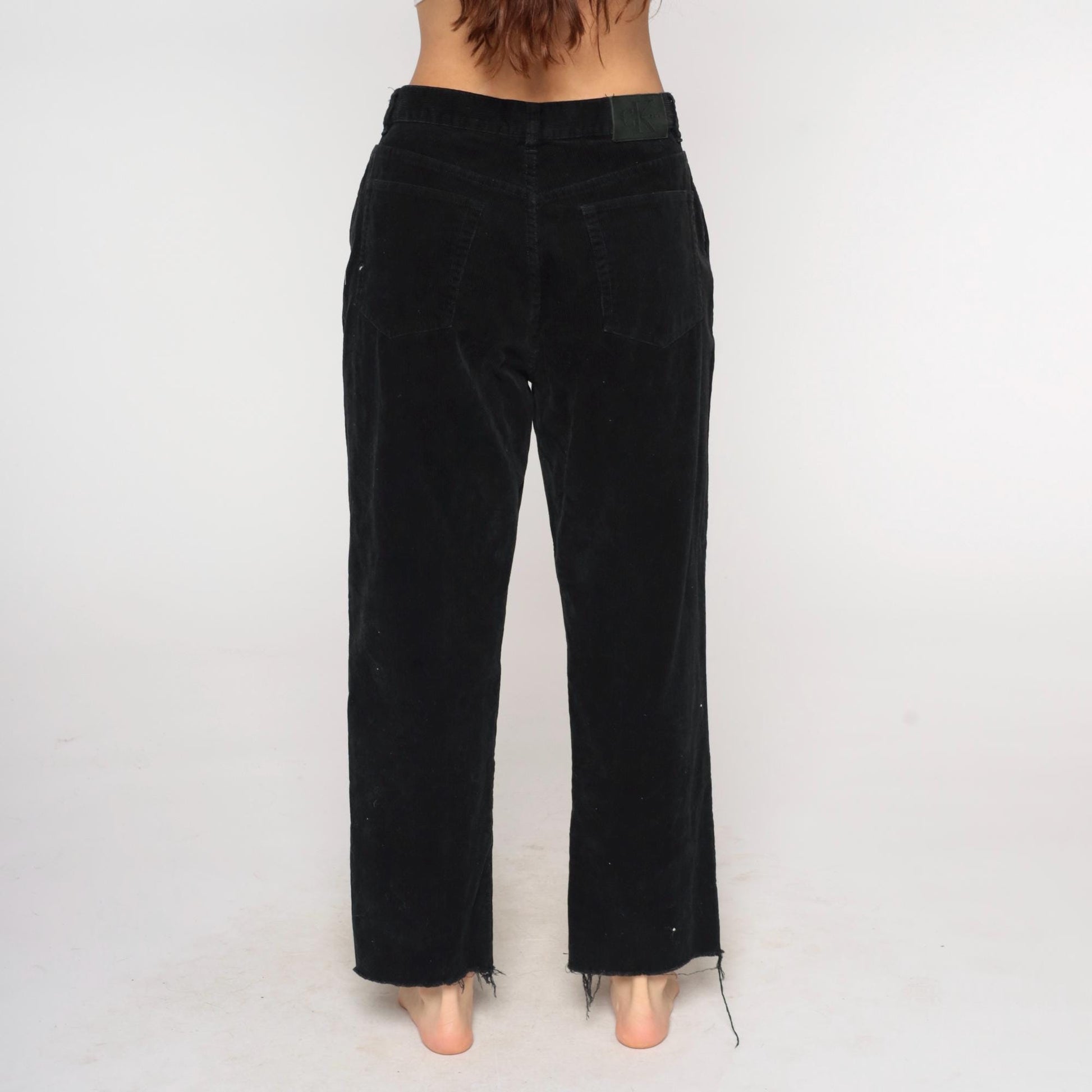 90s Calvin Klein Black Corduroy Pants Wide Leg Raw Hem Large L