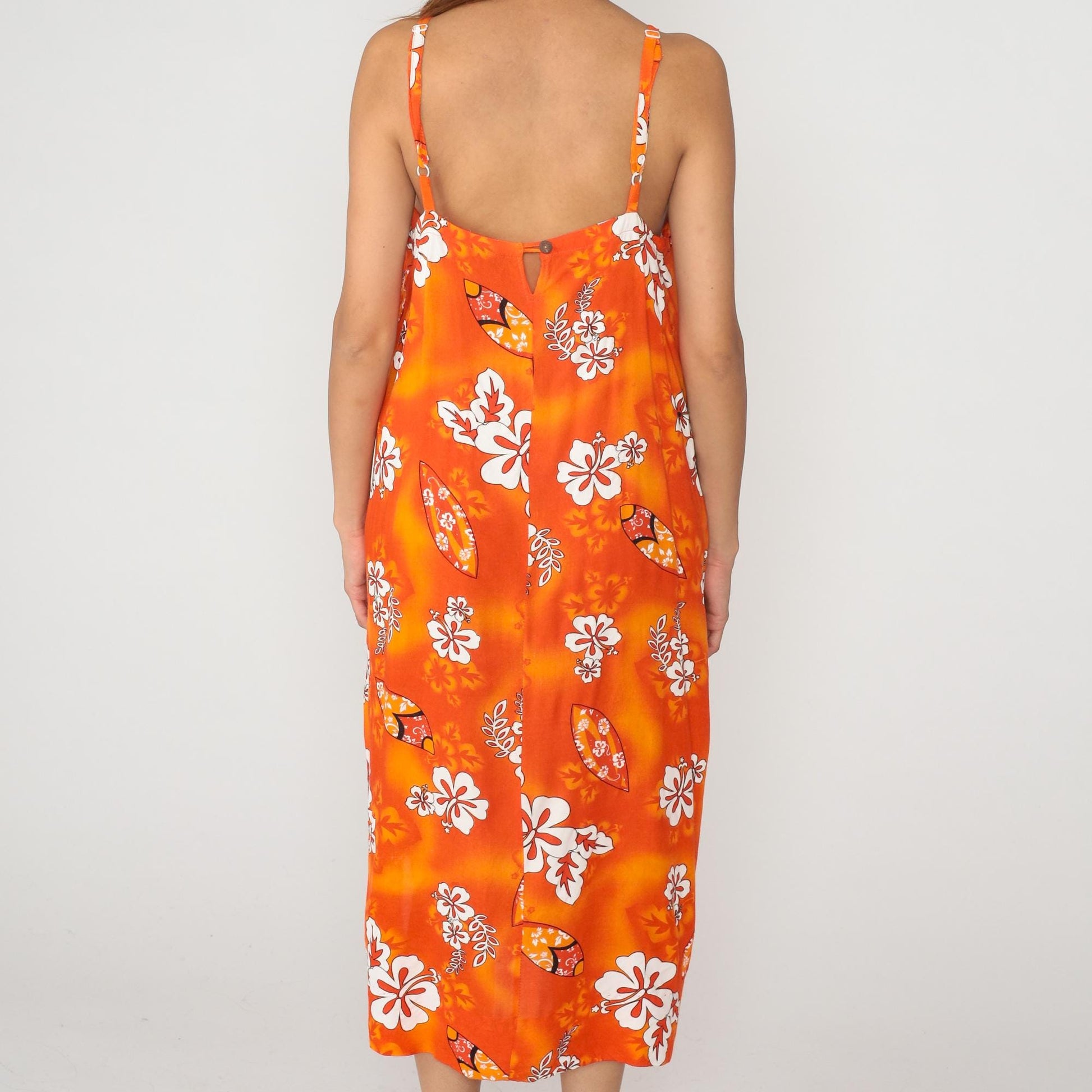 Y2K Orange Hawaiian Hibiscus Maxi Slip Dress Spaghetti – Shopexile