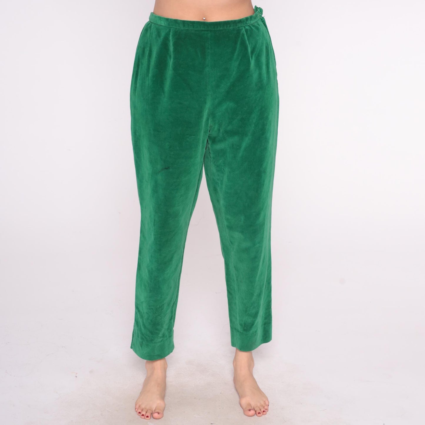 70s Evan Picone Velvet Pants Emerald Green High Rise Straight Leg Medium