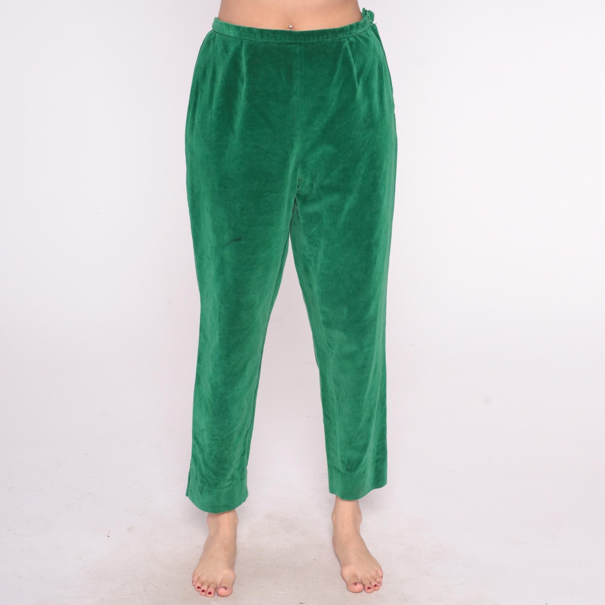 70s Evan Picone Velvet Pants Emerald Green High Rise Straight Leg Medium