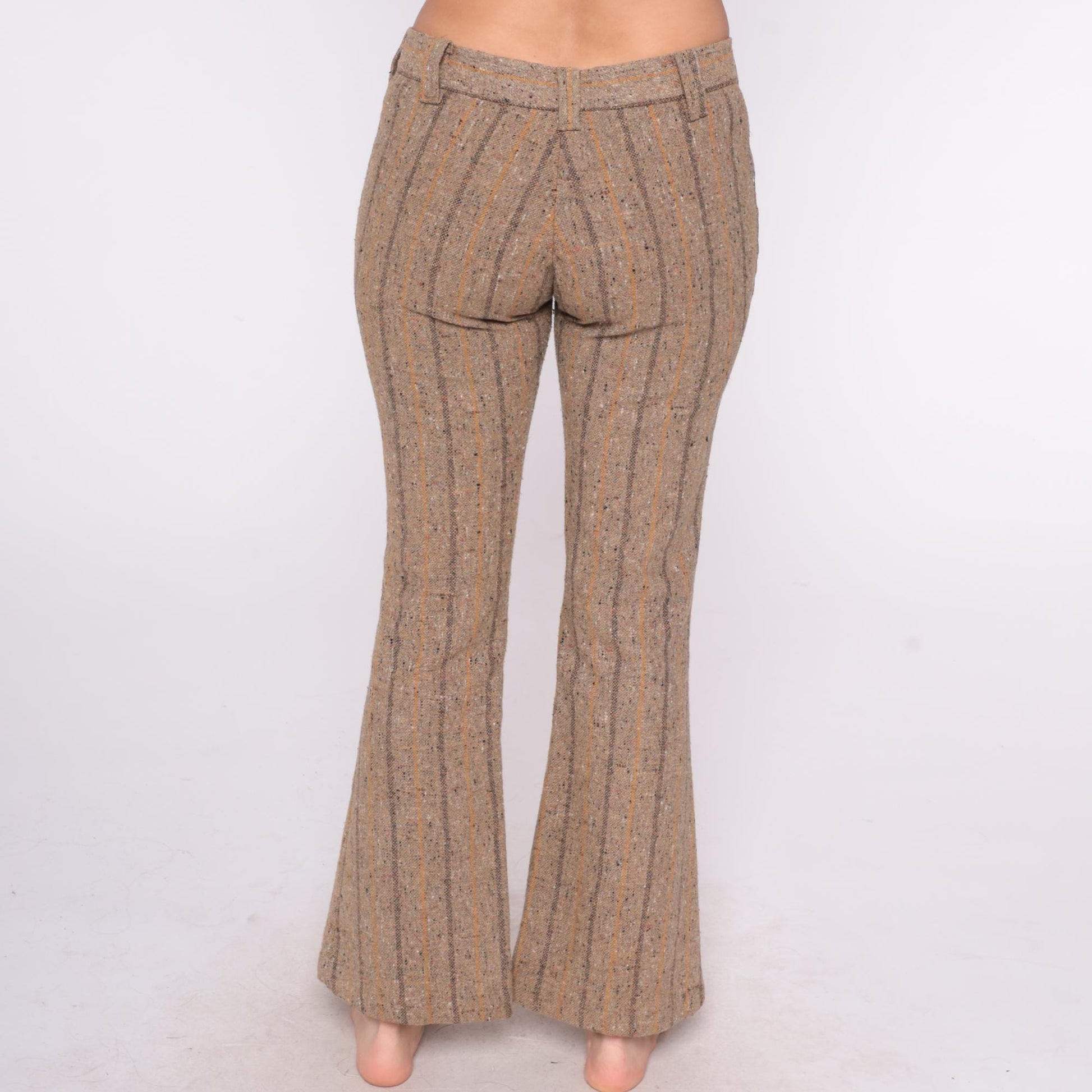 70s Brown Tweed Flare Pants High Waisted Striped Bell Bottom Medium M