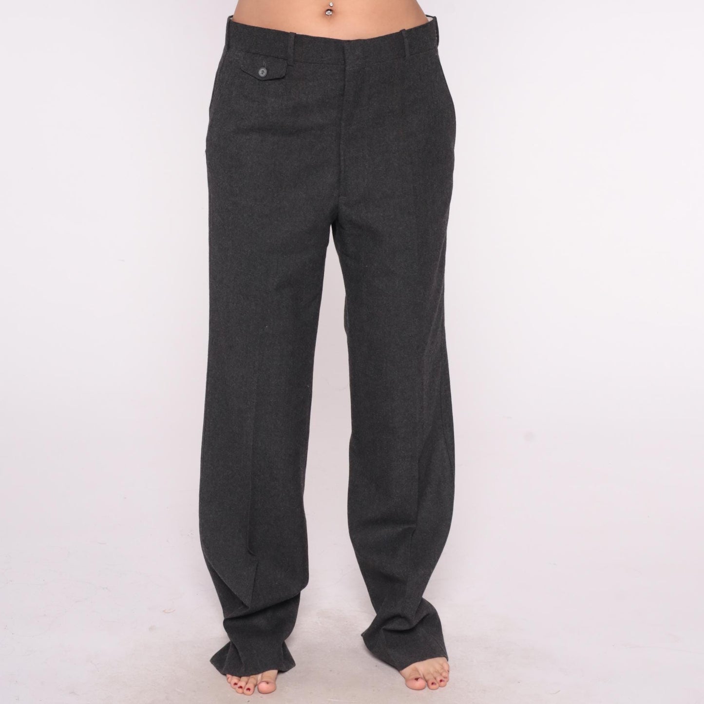 80s Presswick & Moore Wool Trousers Charcoal Straight Leg High Waisted Large