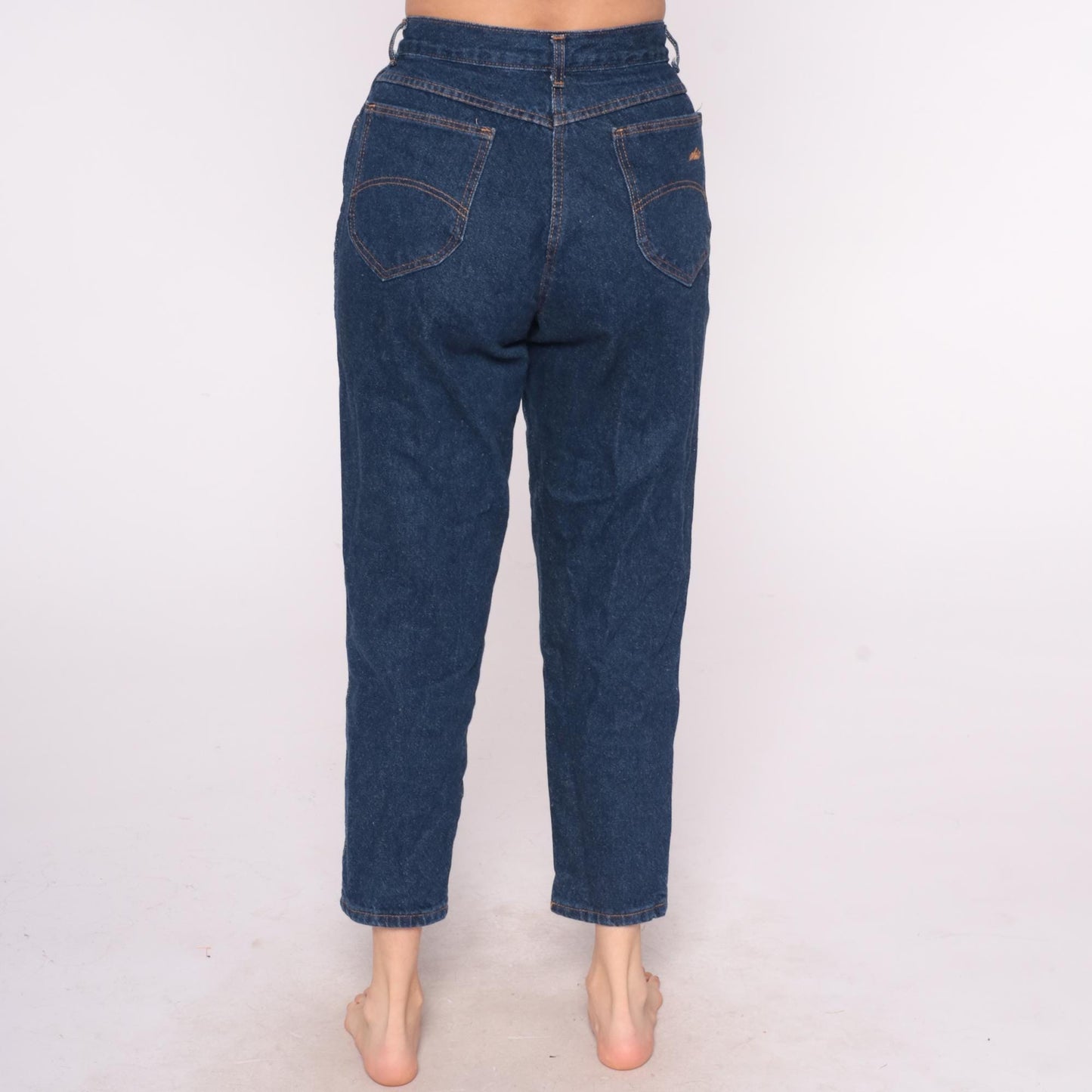 80s High Waisted Dark Wash Jeans Tapered Leg Five Pocket Denim Size 28