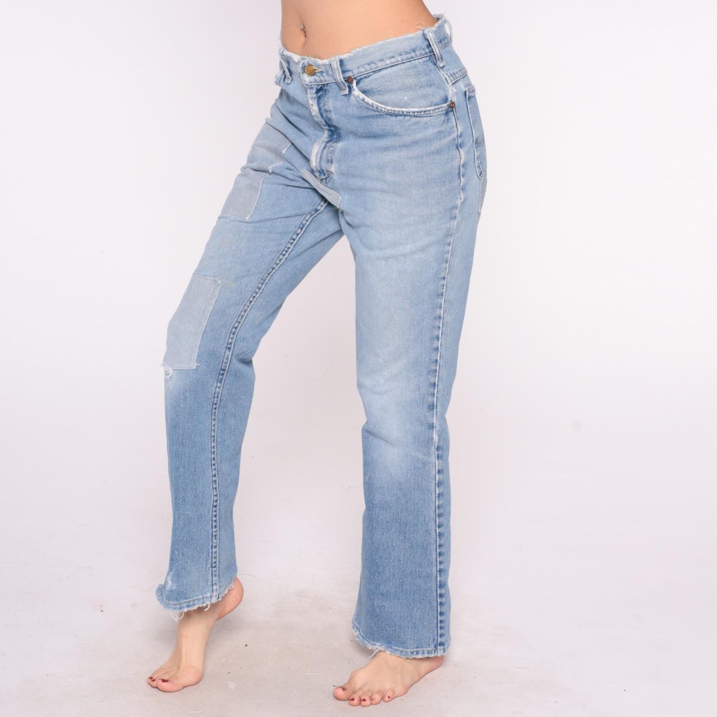 Lee Denim Jeans 80s Light Wash High Rise Straight Leg Distressed Medium M