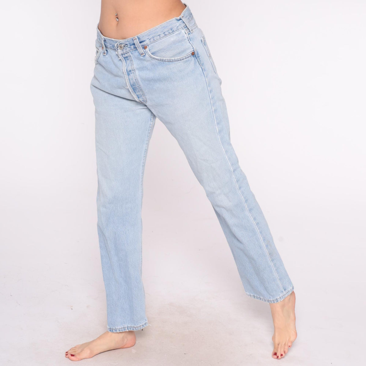Levi's 501 90s Distressed Light Wash Denim High Rise Straight Leg 34x30