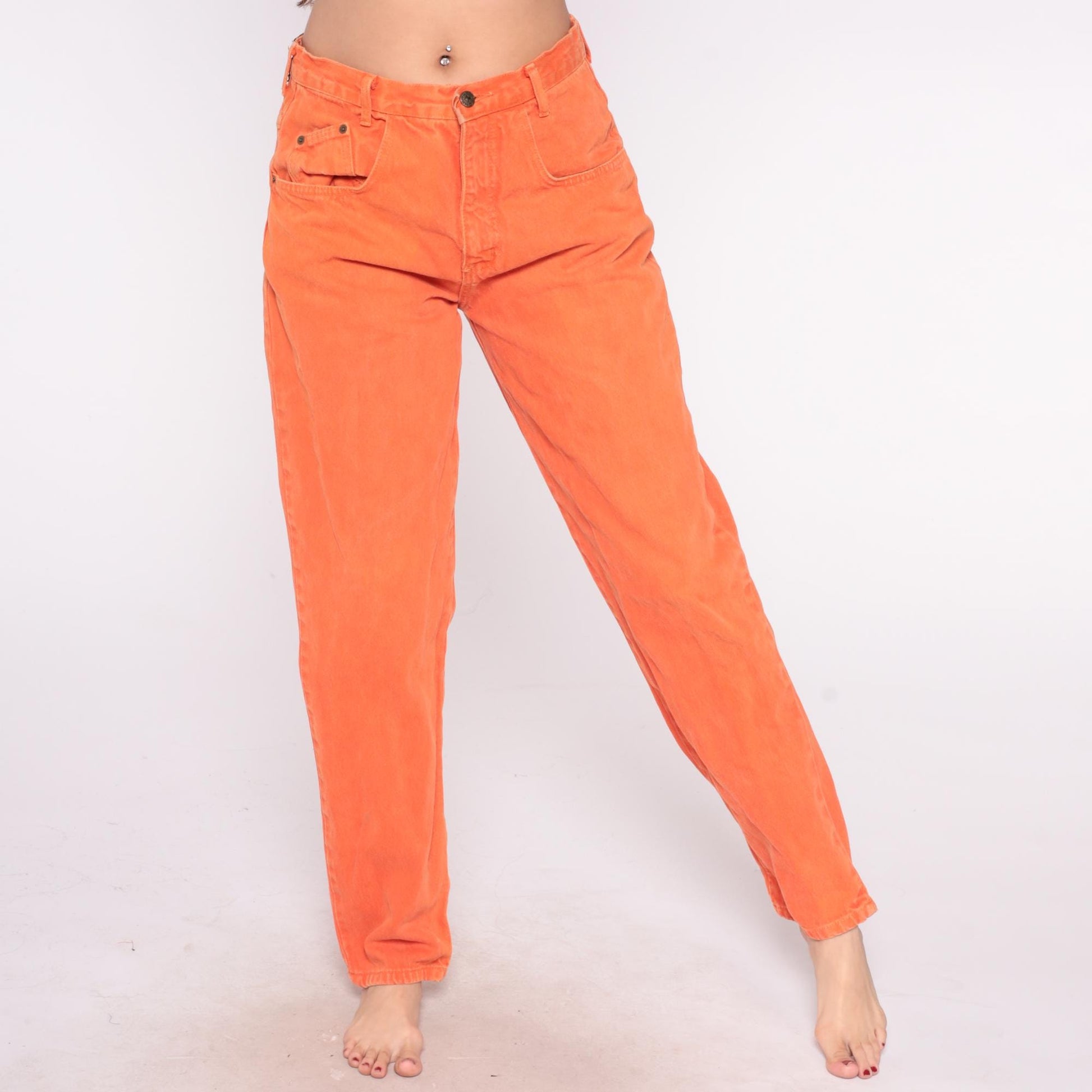 90s One Way Orange Jeans High Waist Straight Leg Cotton Large L
