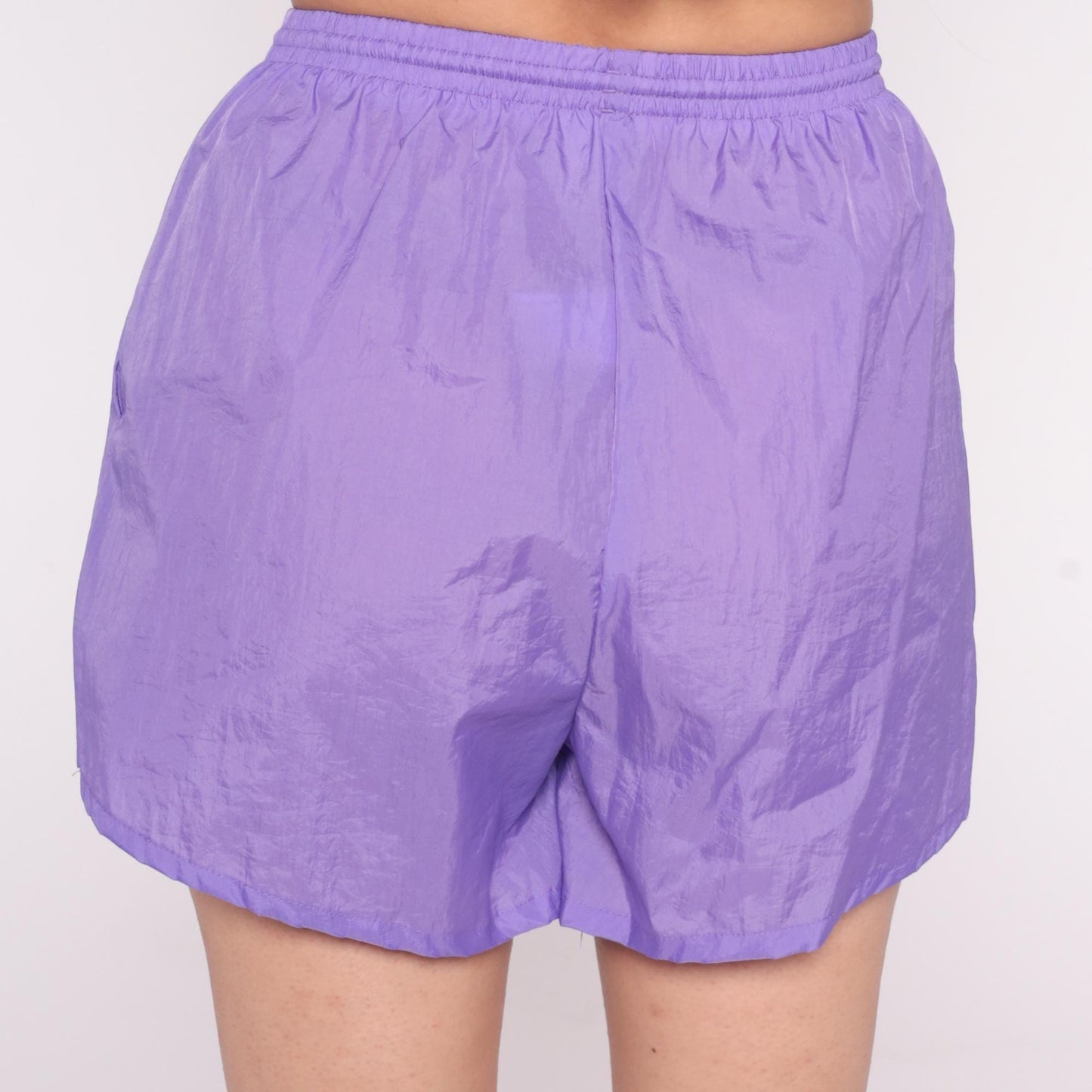 80s Purple Athletic Shorts High Waist Elastic Nylon Running Medium M
